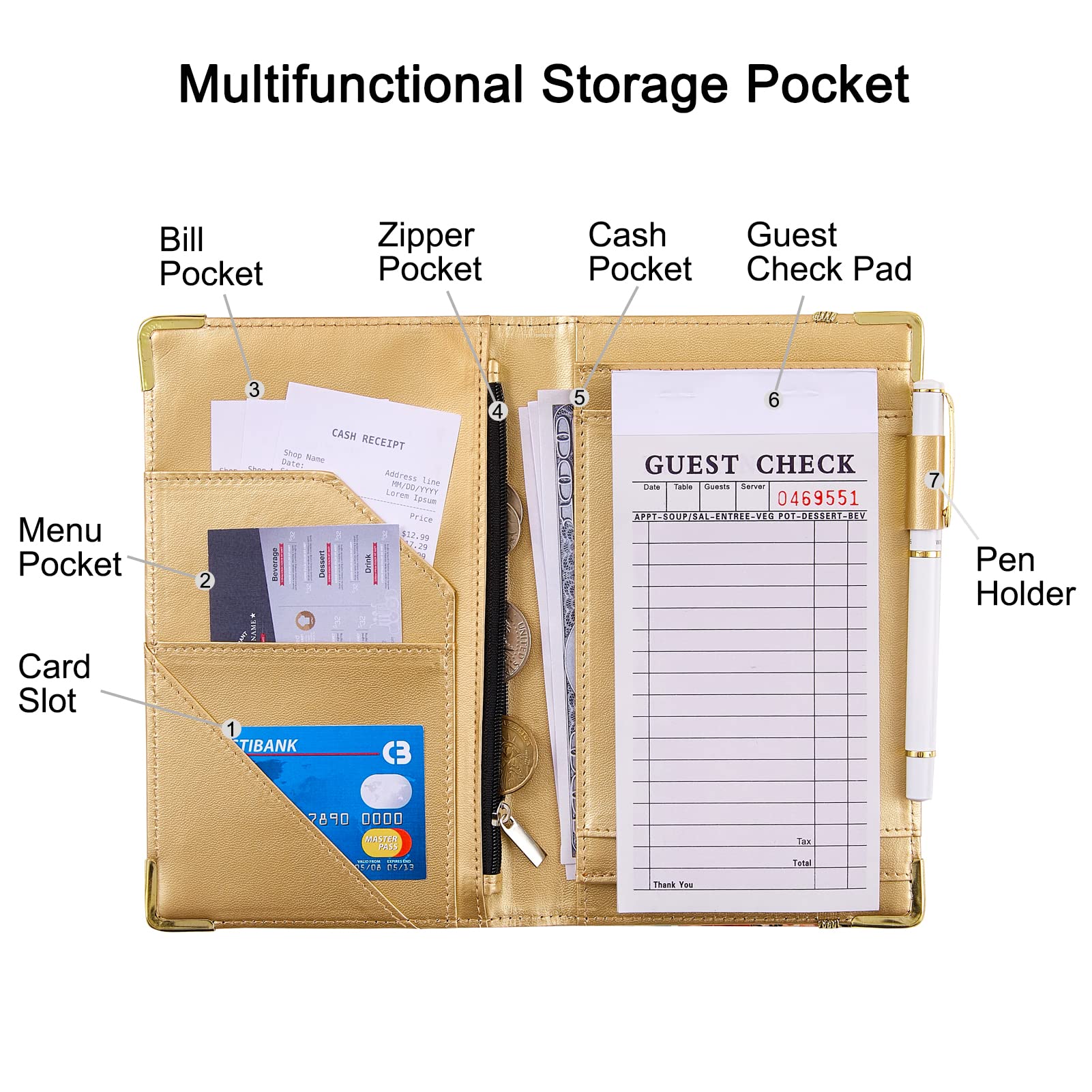 Server Books For Waitress Cute Waitress Book With Money Pocket Leather Server Book With Zipper Wallet Black Serving Book Organiz