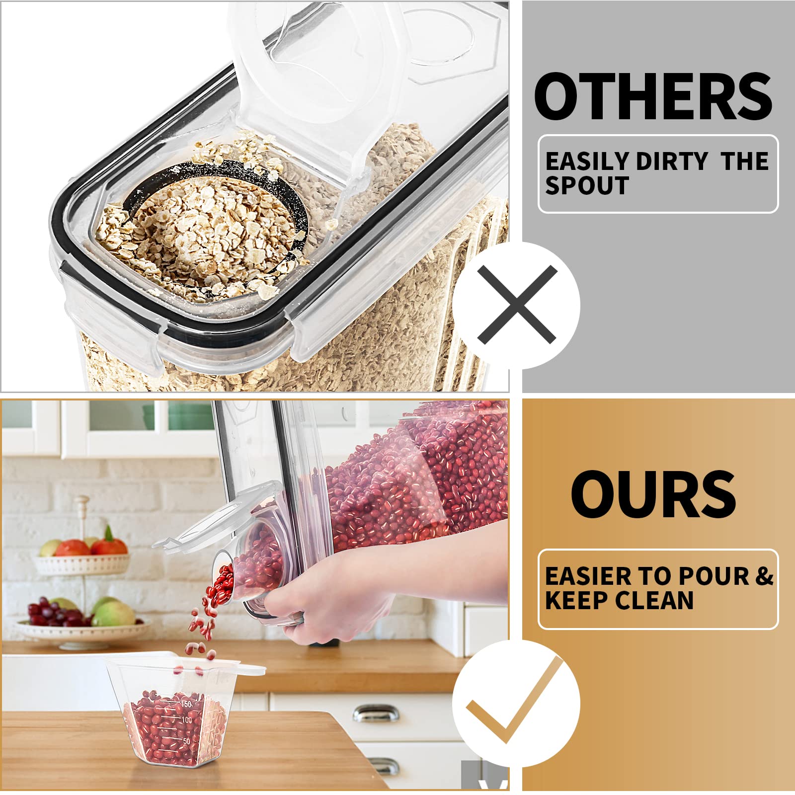 Praki Cereal Containers Storage Set (4L,135.2 Oz), 4Pcs Airtight Food Storage Containers With Pour Spout For Kitchen & Pantry Or