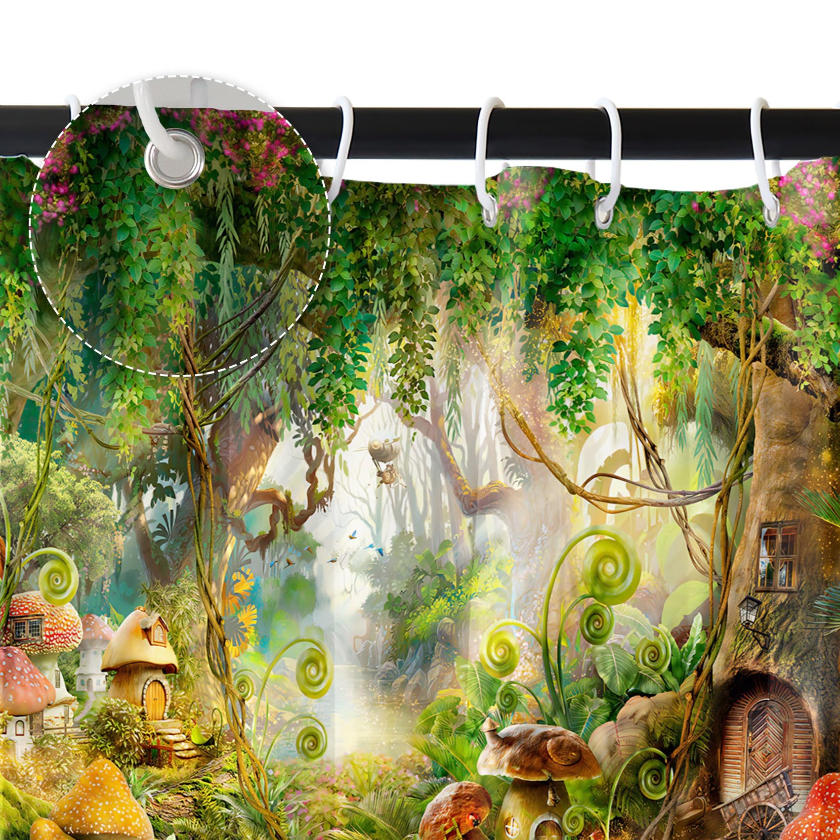 Renaiss 72X72 Inches Enchanted Forest Shower Curtain For Bathroom Fairy Tales Fantasy Mushroom Wonderland Jungle Fabric Shower C