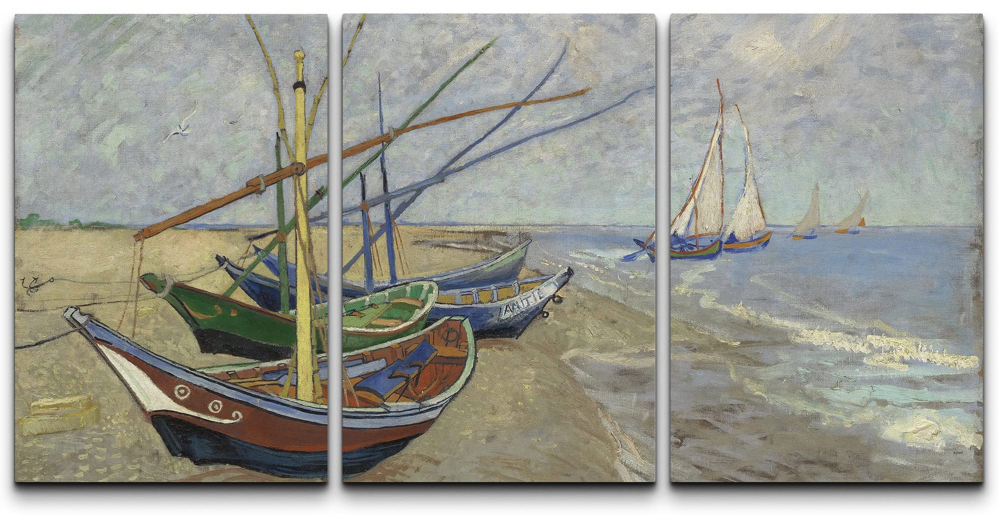 Wall26 Canvas Print Wall Art Set Fishing Boats On The Beach Vincent Van Gogh Classical Illustrations Fine Art Decorative Histori