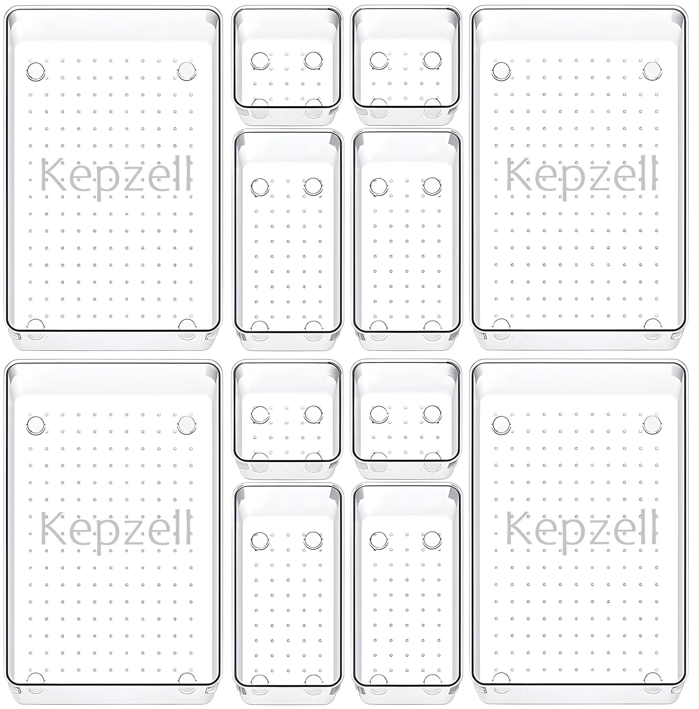 Kepzell 12 Pcs Unbreakable Desk Drawer Organizer Trays Storage Acrylic Box For Makeup, Jewelries, Utensils In Bedroom Dresser, O