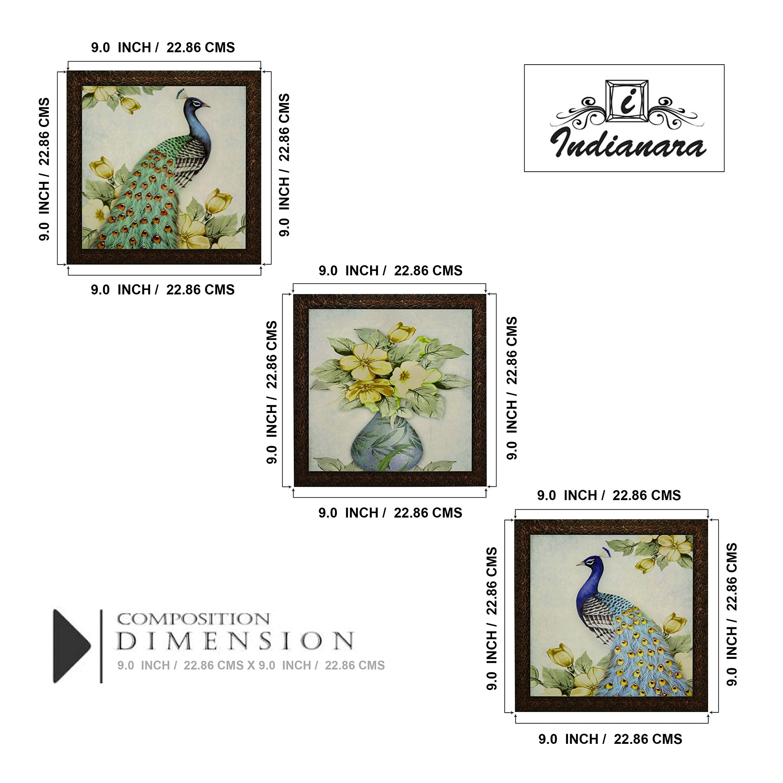 Indianara 3 PIECE SET OF FRAMED WALL HANGING DECOR MODERN ART(2914) PRINTS 8.7 Inch X 8.7 Inch WITHOUT GLASS (Multicolor)