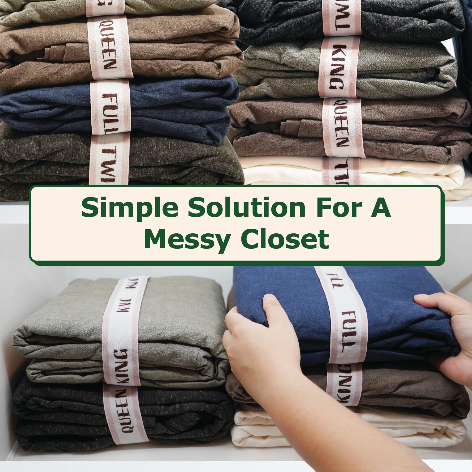 Ecohomes Bed Sheet Organizer And Storage Size Label Bands | Bed Sheets Set Organizers For Linen Closet Organization - Elastic Be