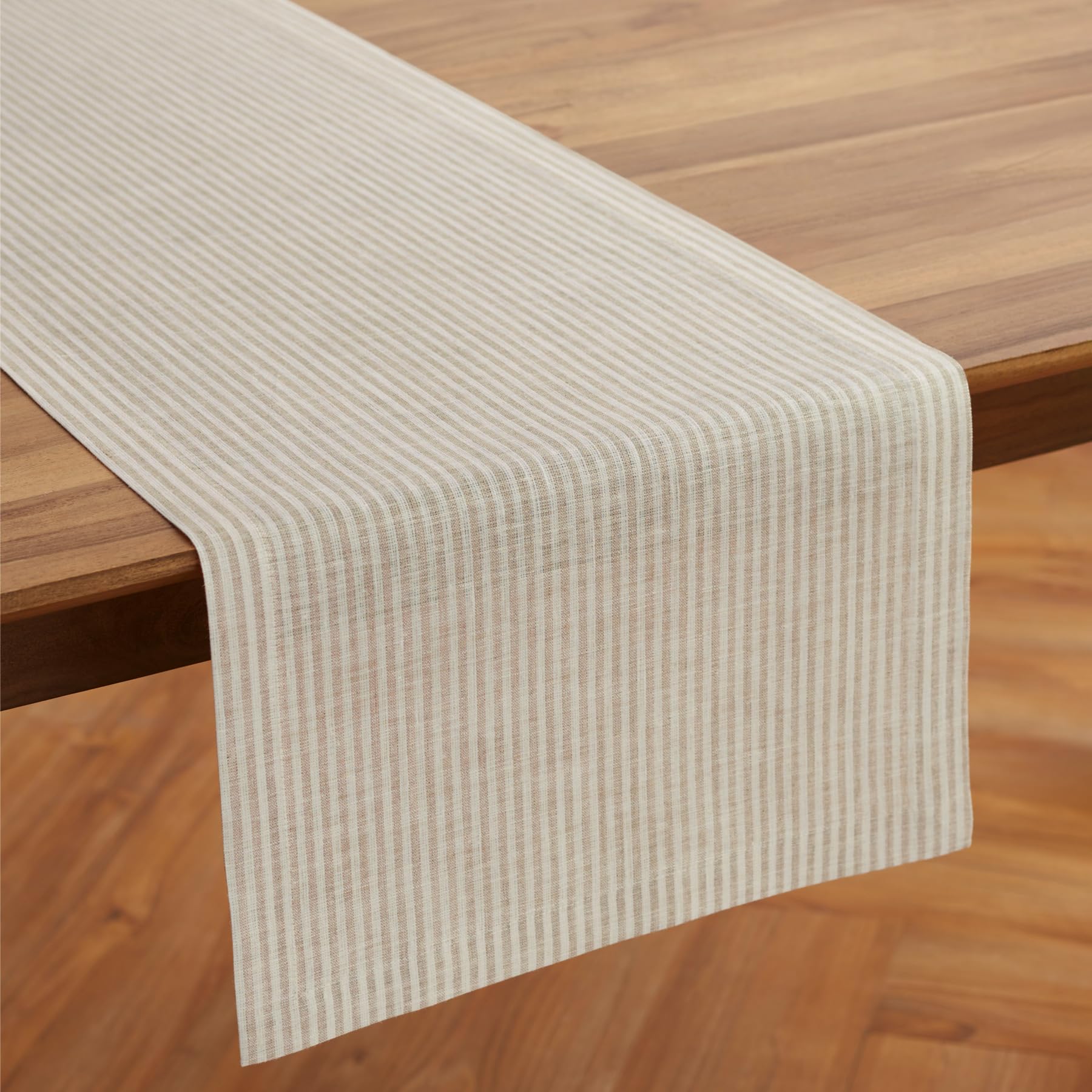 Solino Home Stripe Linen Table Runner 36 Inch - 100% Pure Linen Natural And White Short Table Runner 14 X 36 Inch Ideal For Dres