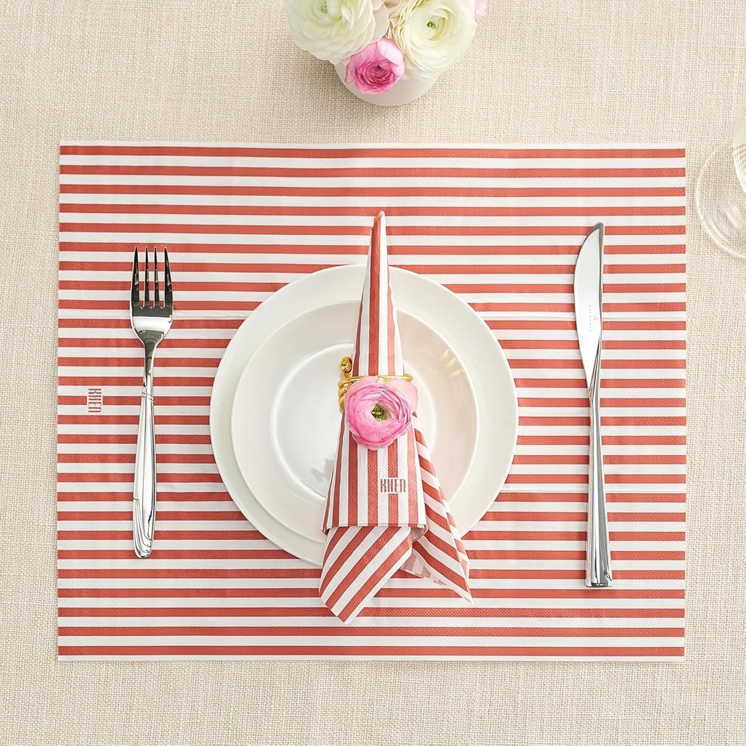 Tonal Striped Disposable Napkin Set in Stripe Red, 50 Pieces