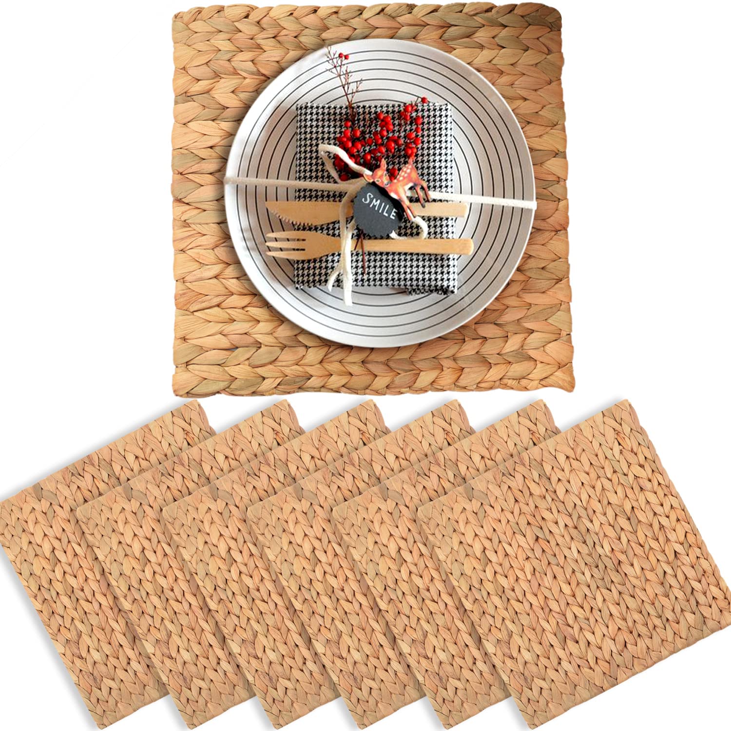 Square Placemats Set Of 6, Table Mats Set Of 6, Chargers For Dinner Plates, Place Mats Indoor Set Of 6, Square Woven Placemats S