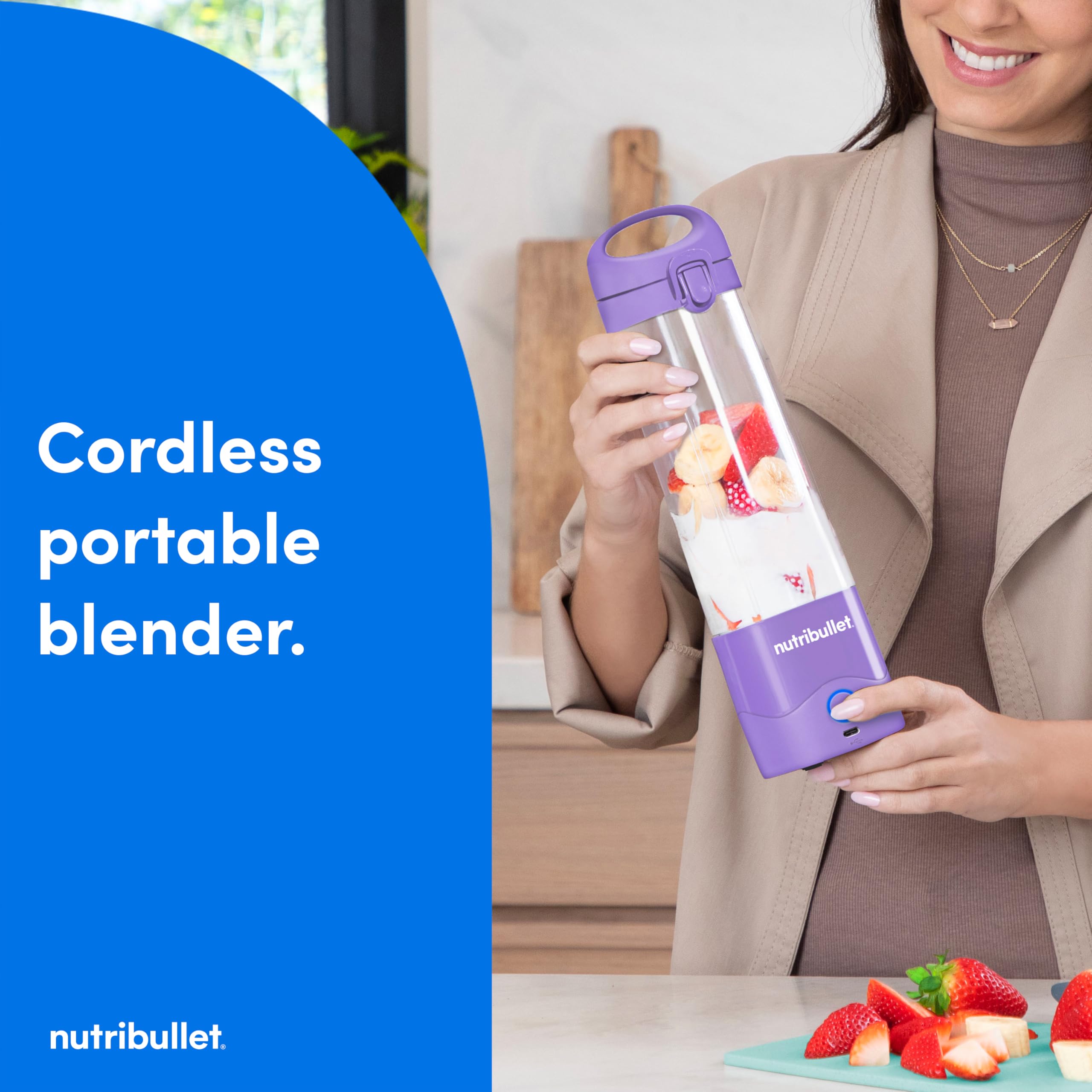 Nutribullet Portable Blender, Cordless, 20Oz Vessel, Personal Blender, Usb-C Rechargeable, Light Purple, Nbpb50100Lp