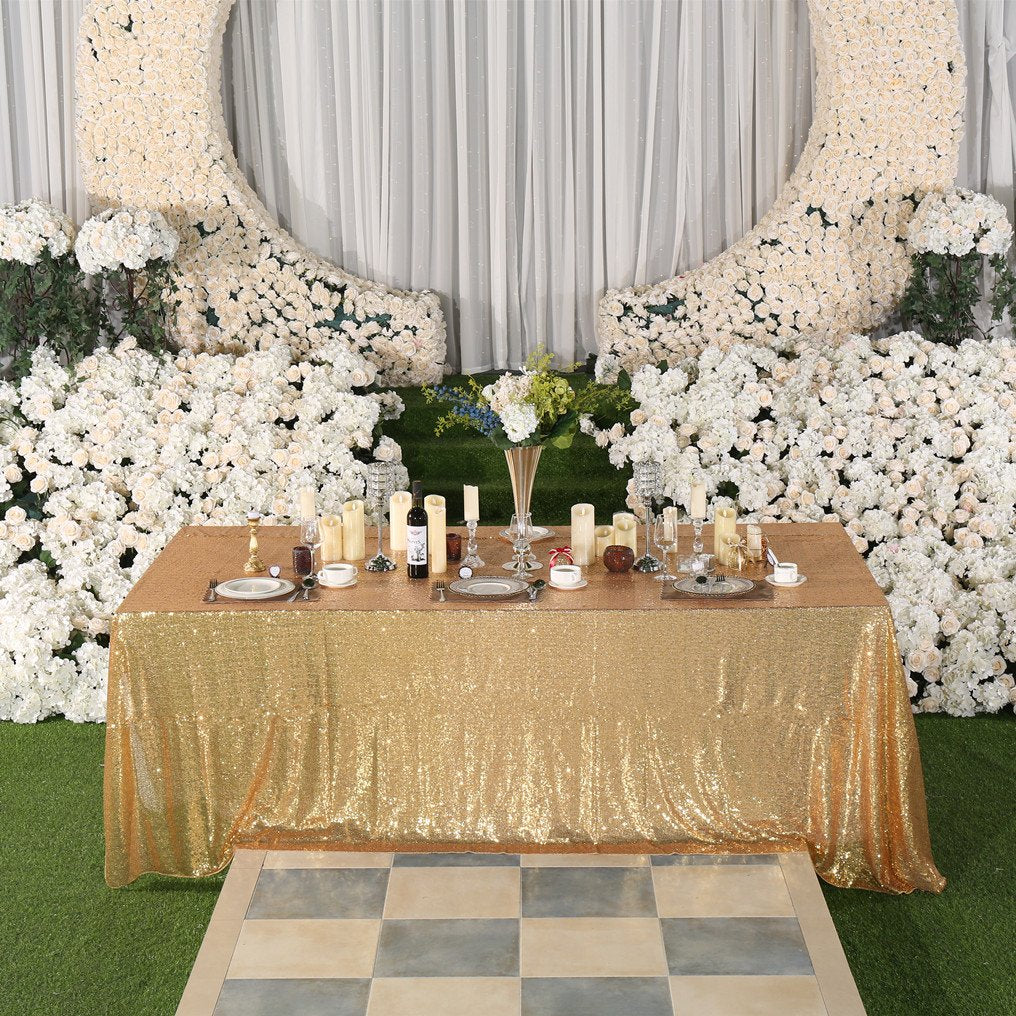 Partydelight Sequin Tablecloth, Wedding, Sweetheart, Christmas Tree, Rectangular, 90''X 132'', Light Gold