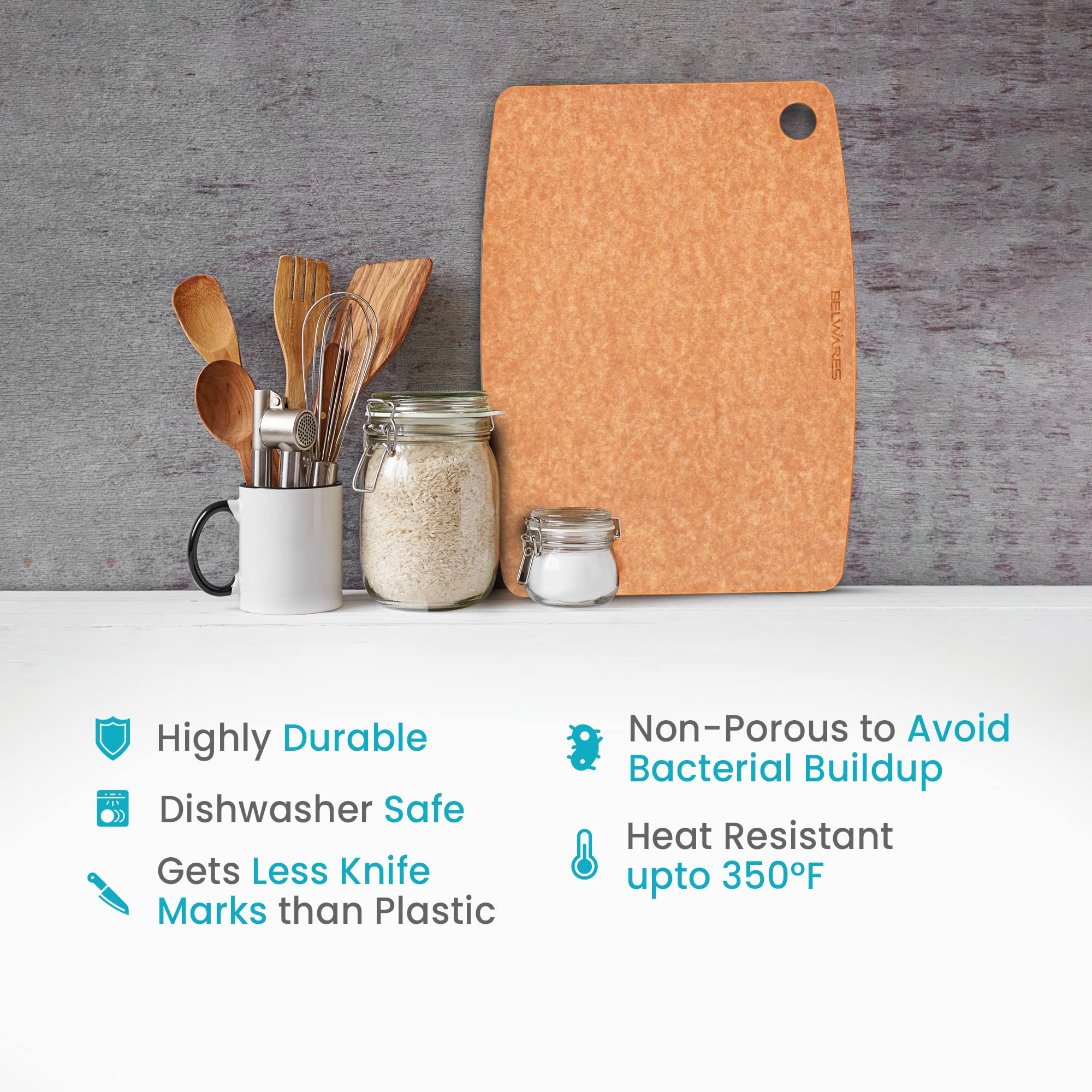 Dishwasher Safe Cutting Board for Kitchen - Large Composite Wood Cutting Board - Thin, BPA Free & Eco-Friendly Chopping Board, F