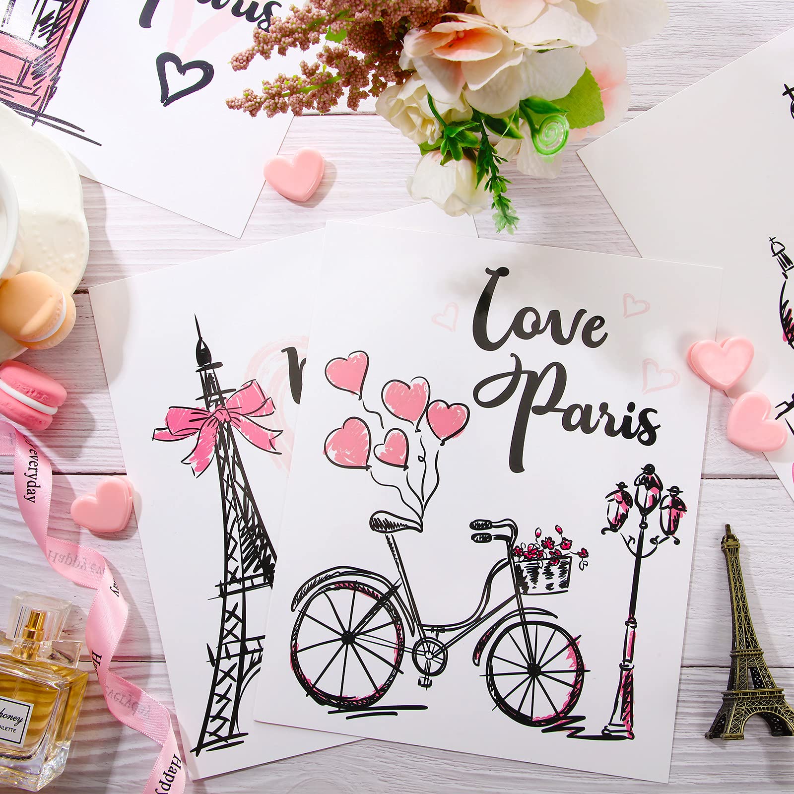 4 Pieces Paris Wall Art Prints  Pink Eiffel Tower Telephone Booth Romantic Paris Theme Room Unframed Art Poster Decor for Girls Living Room Bedroom Bathroom Kitchen Office Decor  8 x 10 Inch