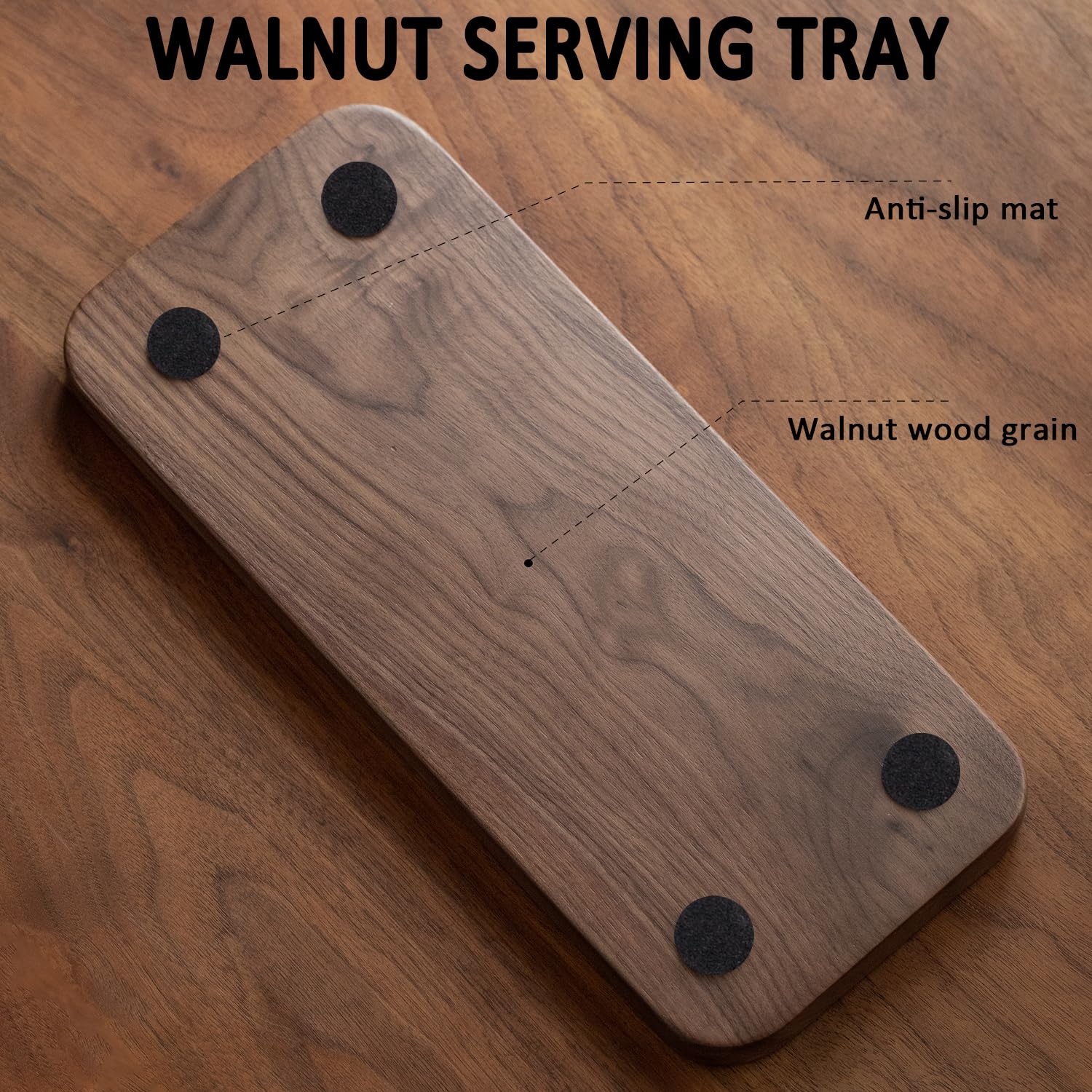 Muso Wood Walnut Serving Tray Solid Wood Small Tray Rectangle Platter Bathroom Tray Dinner Tray Tea Tray Coffee Tray (11.8 X 5 I