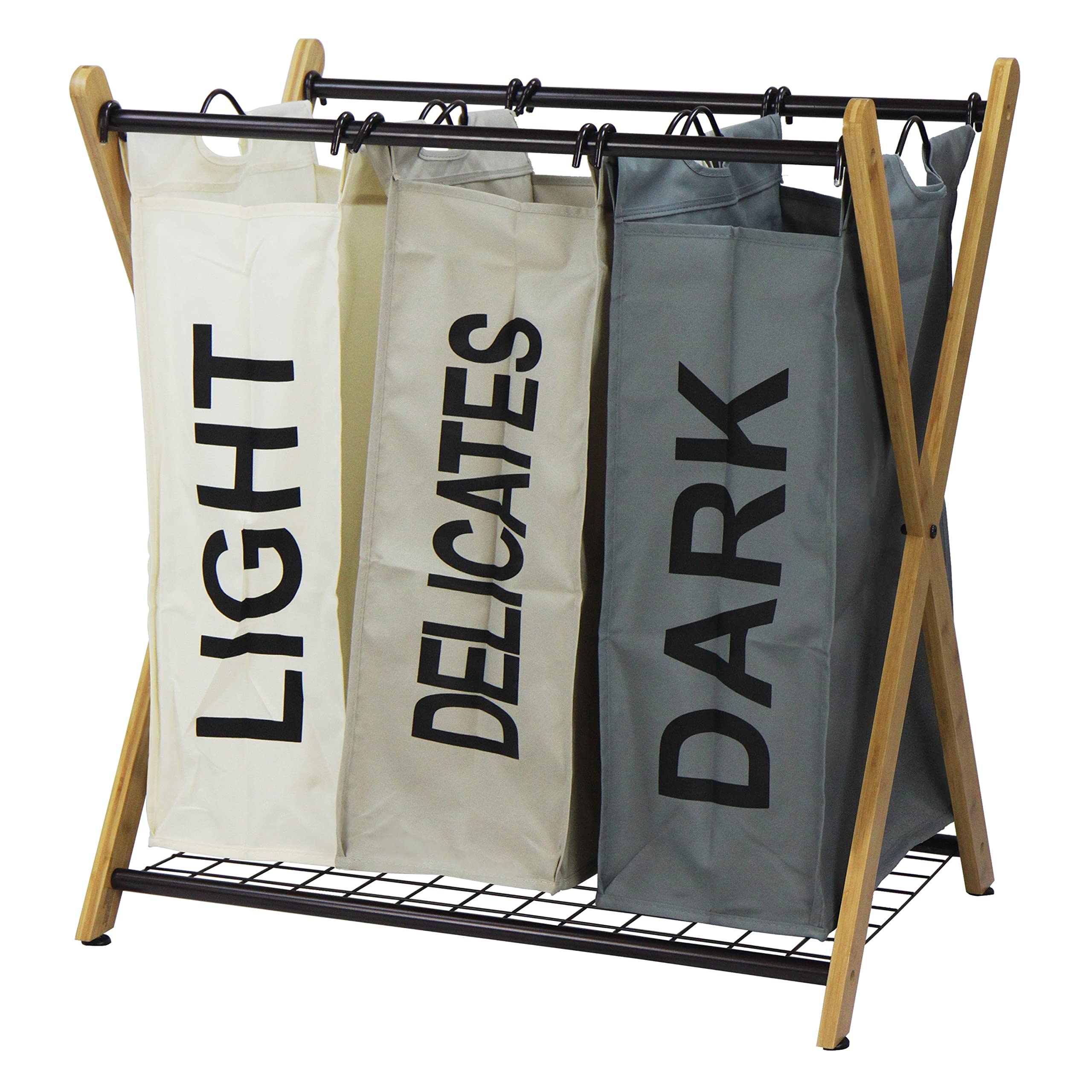 Oceanstar X-Frame Bamboo 3-Bag Laundry Sorter, Color(D0102Hhgpyx.)