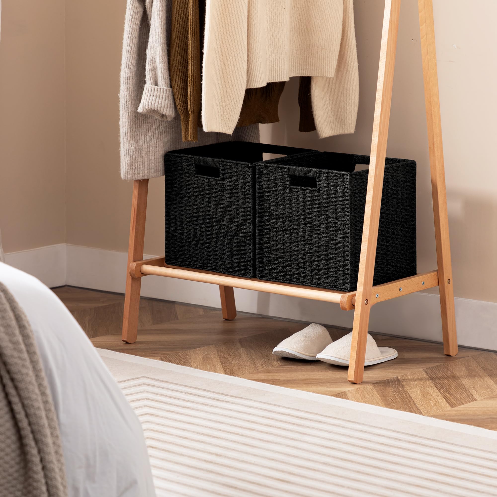 Ubbcare 4 Pack Wicker Basket, 11.8L  11.8H  11W Inch Woven Paper Rope Storage Baskets For Shelves, Foldable Cube Storage Bin Wit
