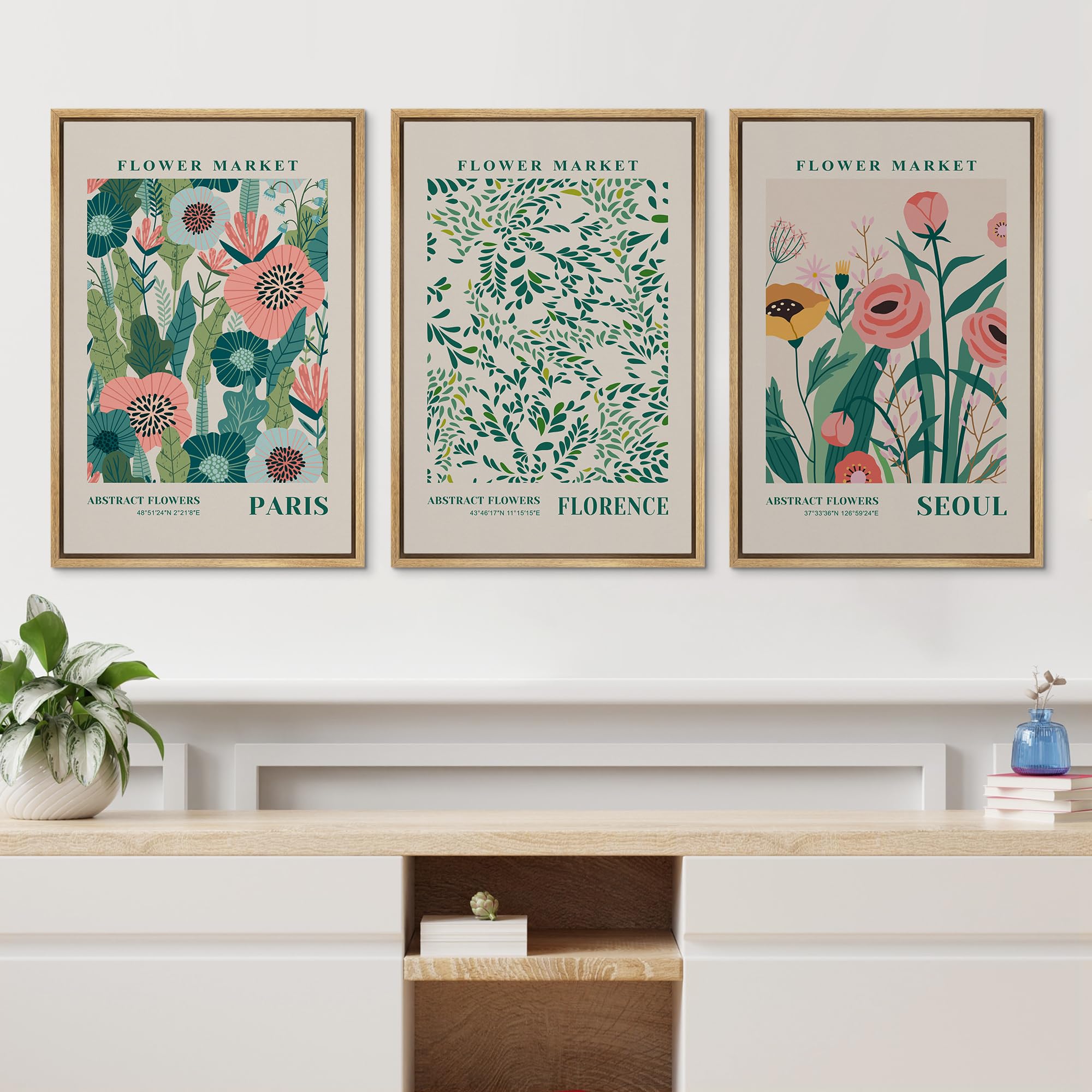 Wall26 Framed Canvas Print Wall Art Set Watercolor Pastel Vibrant Flower Market Prints Nature Wilderness Illustrations Modern Ar