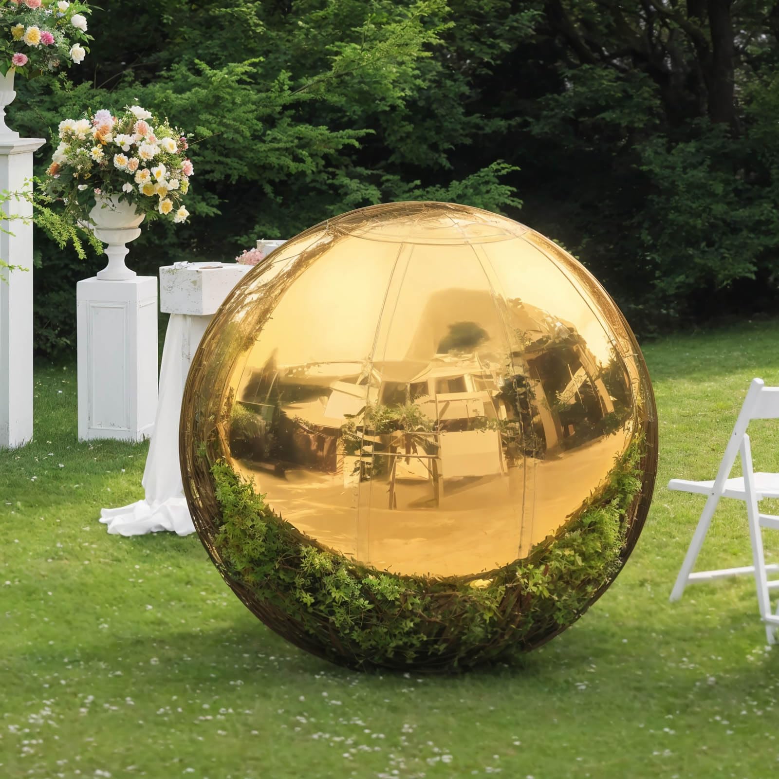 VEBESYET Gold Inflatable Mirror Ball 1m Reusable Large Event Decoration Balloon PVC Bubble Balloon for Party, Wedding, Decor (1 