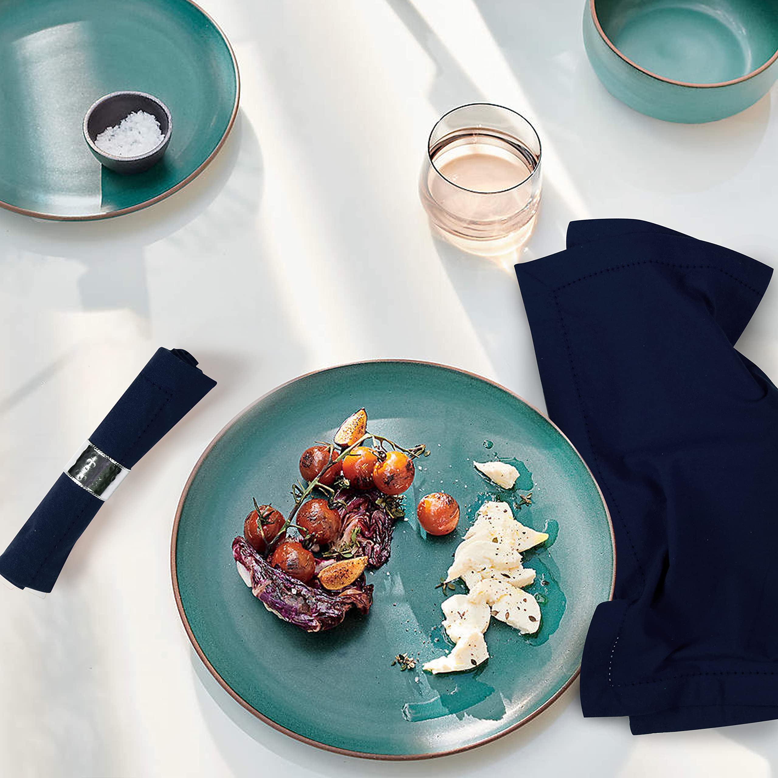 Palisa Cloth Dinner Napkins with Hemstitched Detailing & Mitered Corners Set of 12 (18x18 Inches) Navy - Cotton Reusable Dinner Napkins - Perfect for Weddings & Everyday Use