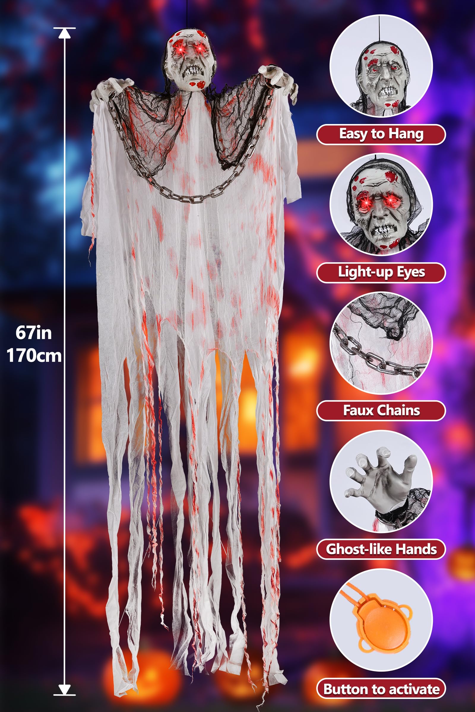 5.57FT Halloween Animatronics Reaper Hanging Skeleton Ghost - Battery Operated Holiday Decoration with Voice-Controlled Sensing