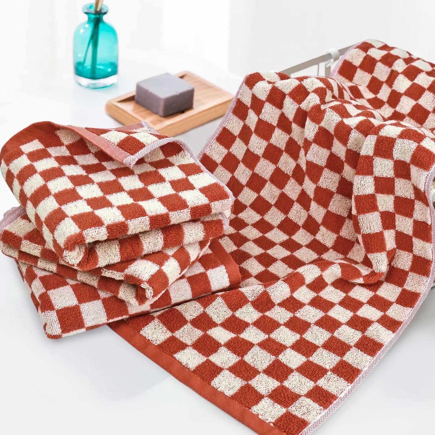 Jacquotha Checkered Hand Towels (13X29 Inches) - Kitchen Hand Towels Pack Of 4, Absorbent Cotton Towel For Bathroom Hand Face Gy