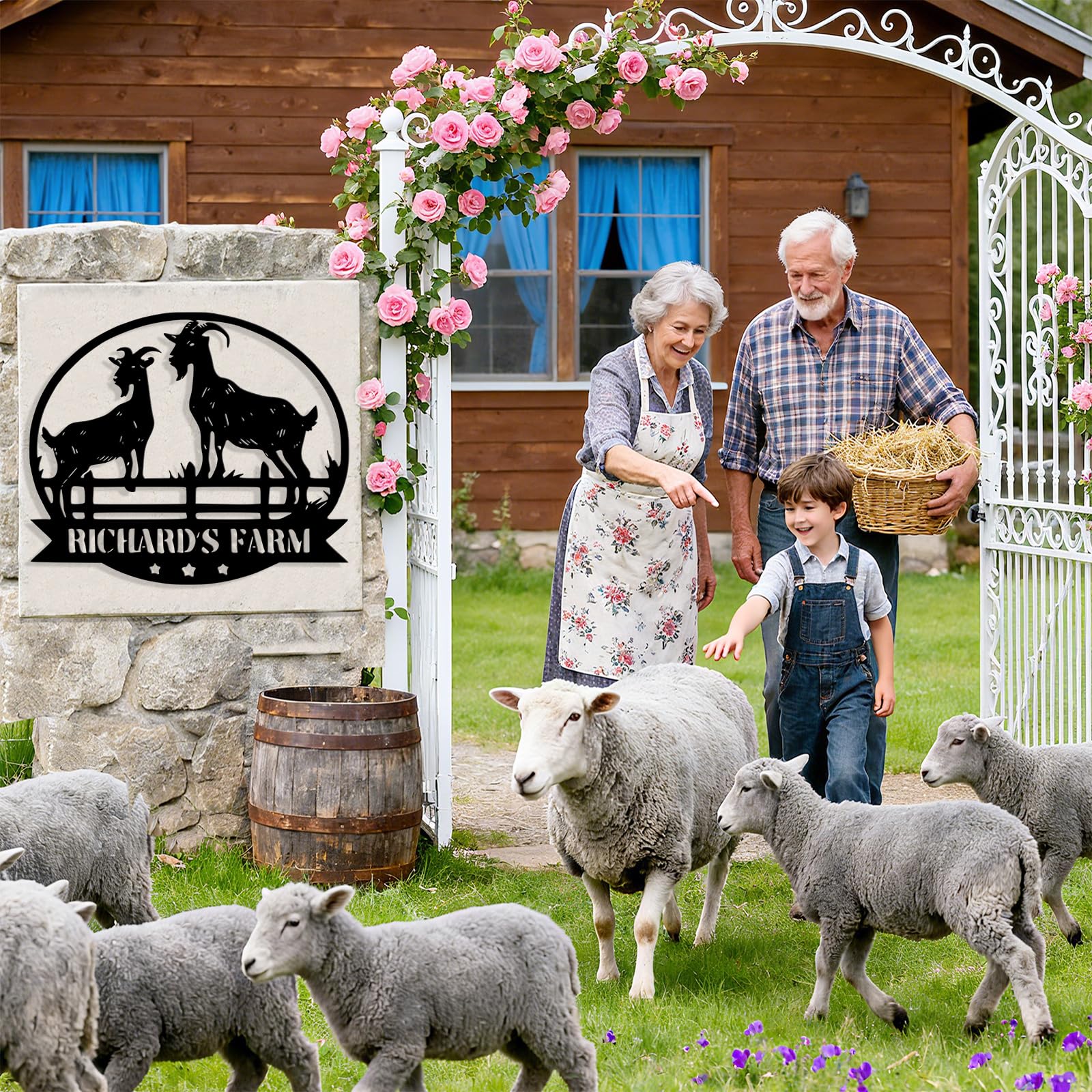 Personalized Goat Metal Sign, Custom Farm Animals Wall Art, Personalized Farm Goat Name Sign, Metal Goats Wall Decor for Ranch B