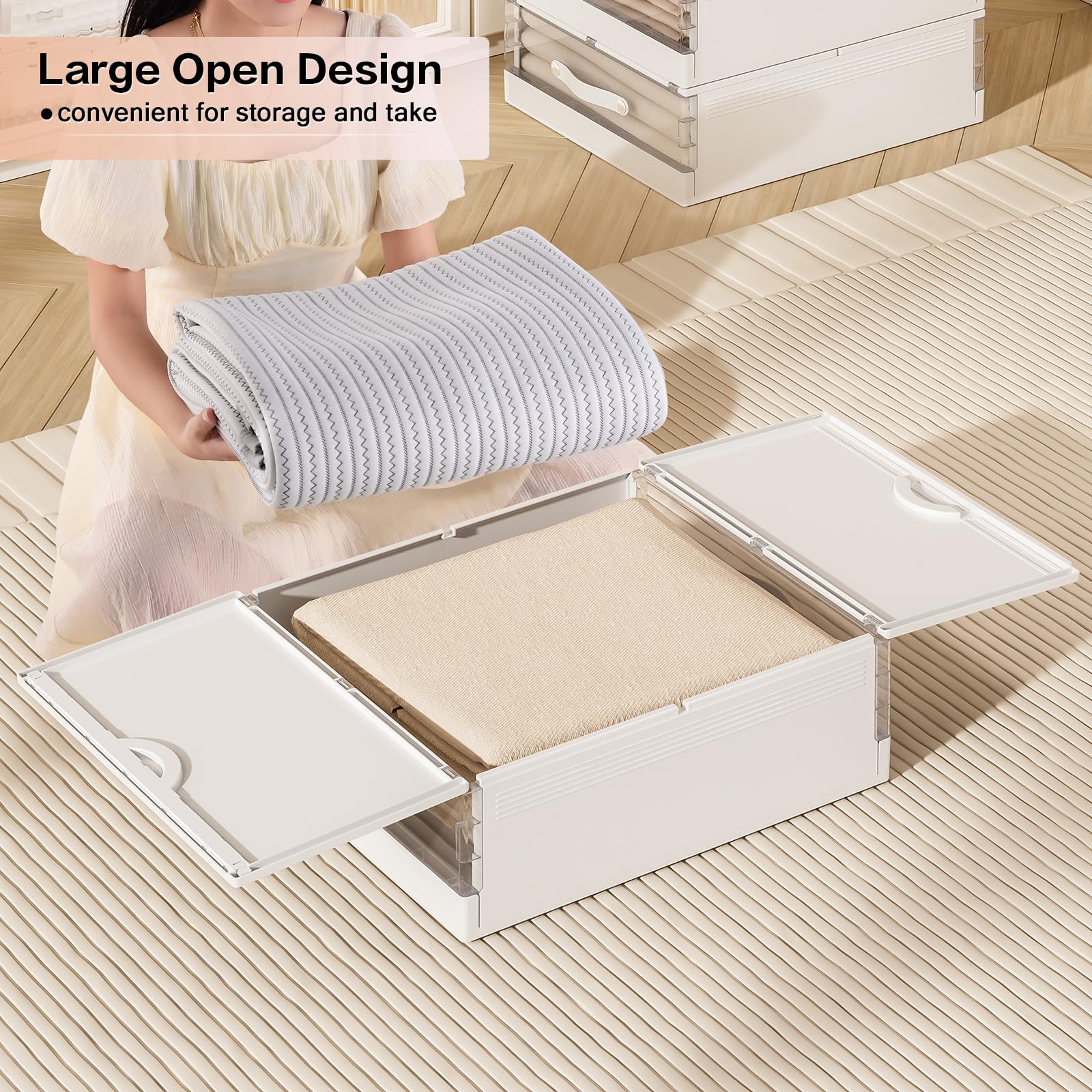 GUDEMAY Bed Sheet Organizers and Storage, Foldable Closet Organizer with Handle, Plastic Bedding Storage Box Container for Blank