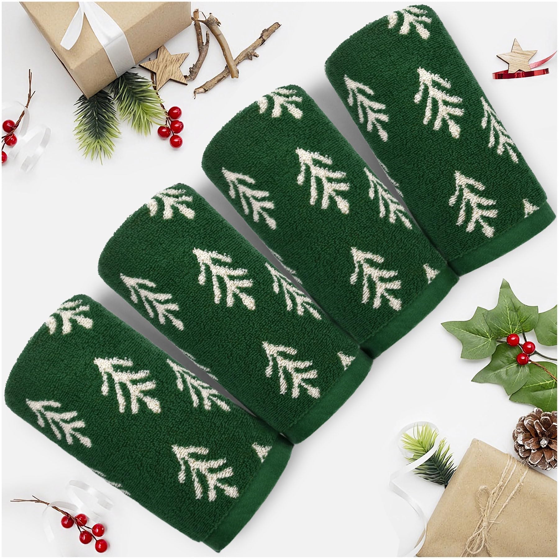 Jacquotha Green Cotton Hand Towels For Kitchen 4 Pack, Christmas Towels Bathroom Holiday Decorations Gifts With Funny Trees, Abs