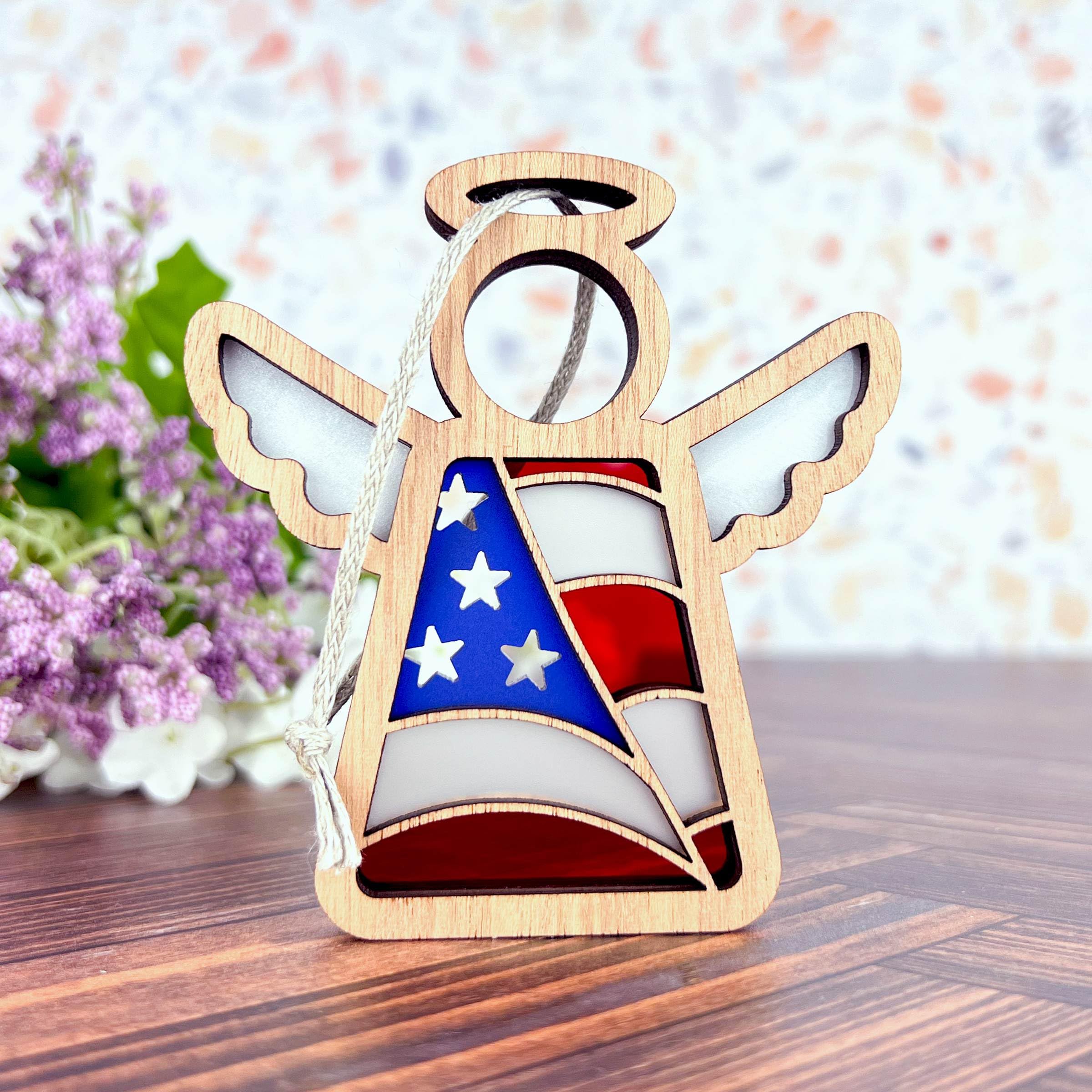 Handcrafted Angel Ornament - American Flag Motif - Unique Home Decor - Sentimental Memorial Gift - 3.5 (H) Angel Ornament