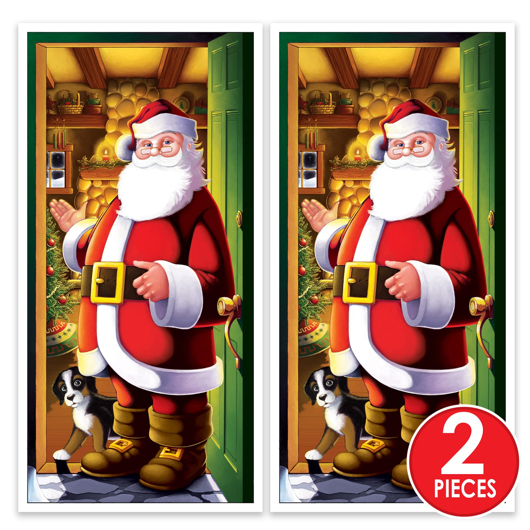 Beistle Santa Claus Door Covers, 5 x 30   , 2 Pieces - Plastic for Indoor & Outdoor Use, St Nick Print - Easily Display - Christ