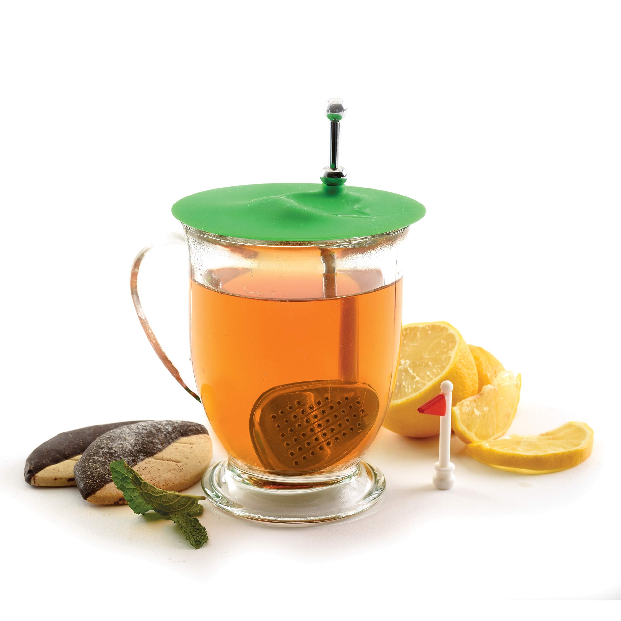Norpro Stainless Steel Tee Time Golf Club Tea Infuser With Cover/Drip Catcher, Green