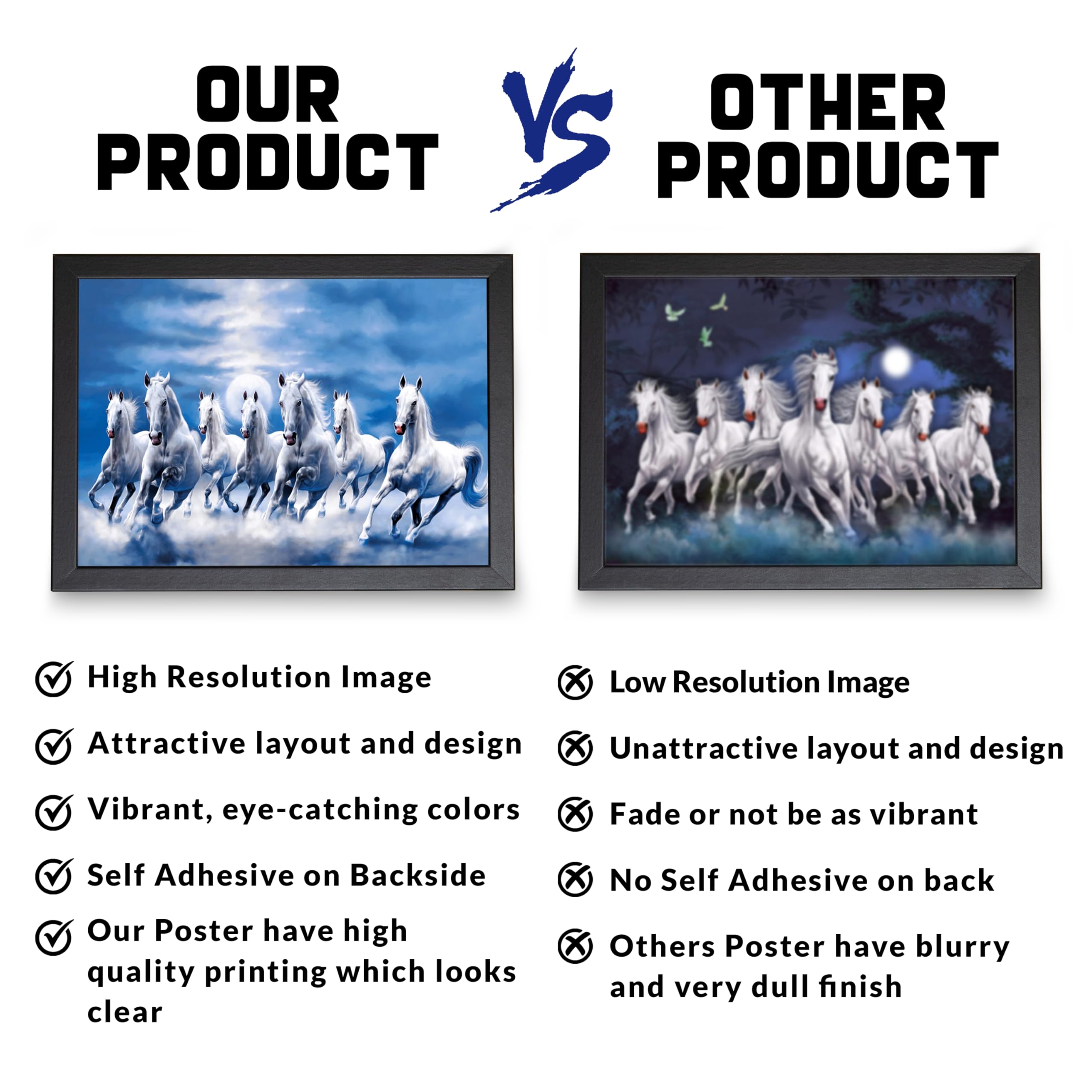 Rousrie 7 Horses Vastu Frame Painting For Bedroom, Living Room Home Dcor Horse Running Wall Decoration, House Warming Gifts For