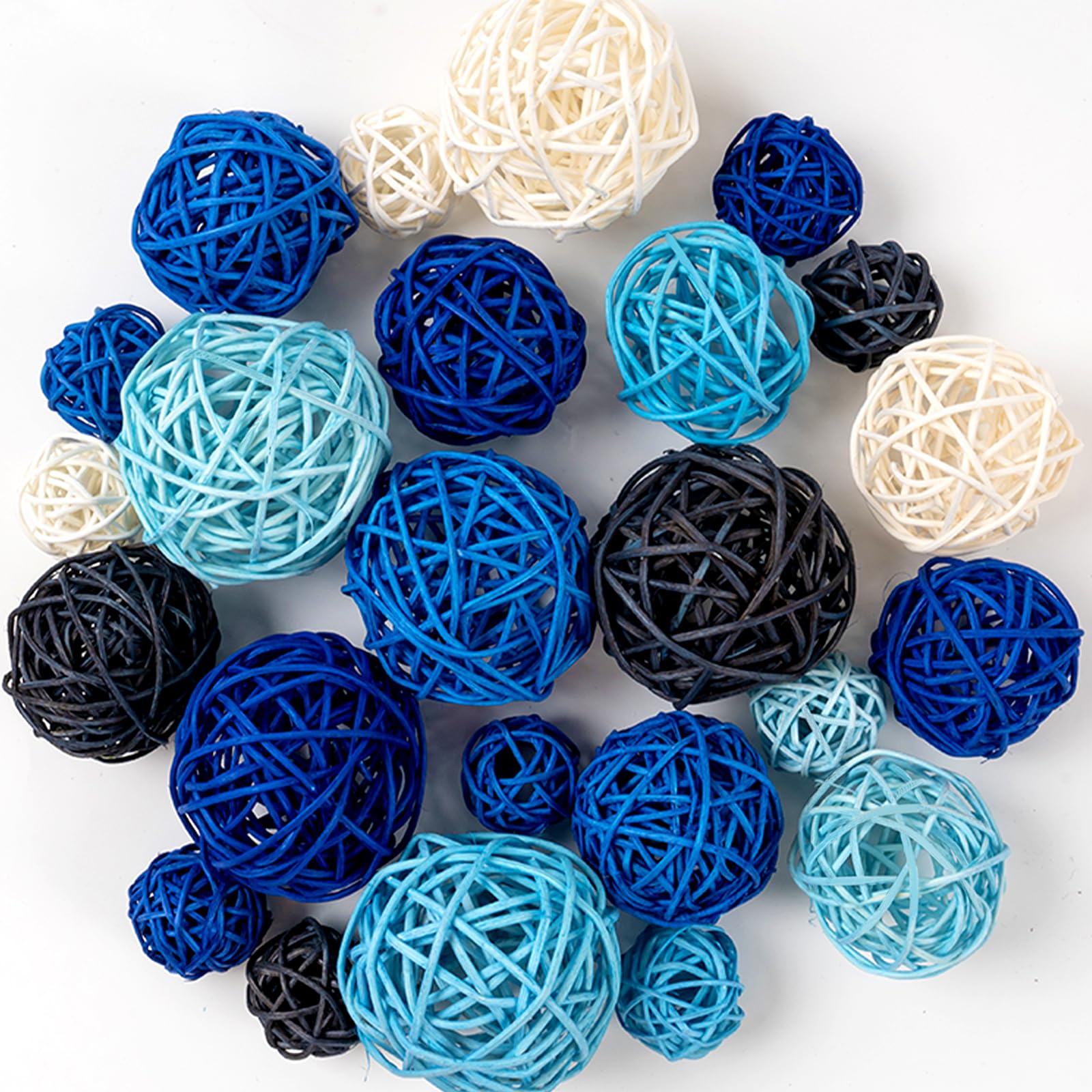 GuassLee Decorative Balls for Bowls Centerpiece, 24Pcs Blue Wicker Rattan Balls Vase Fillers Potpourri Bowl Filler for Home Bath
