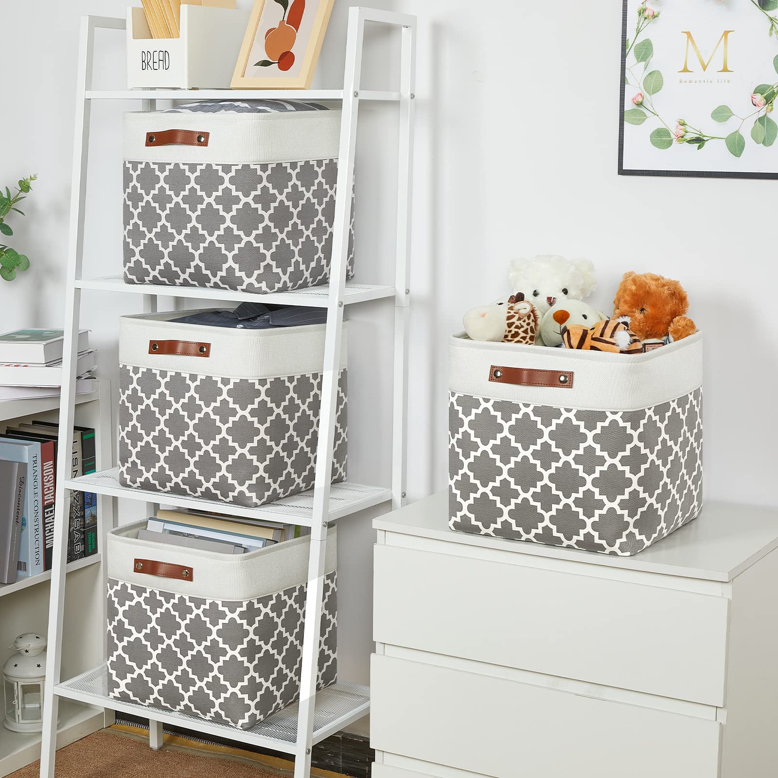 Temary 13A13A13 Foldable Storage Cube Baskets Fabric Cube Storage Basket For Organizing Cloth Storage Bins With Leather Handles