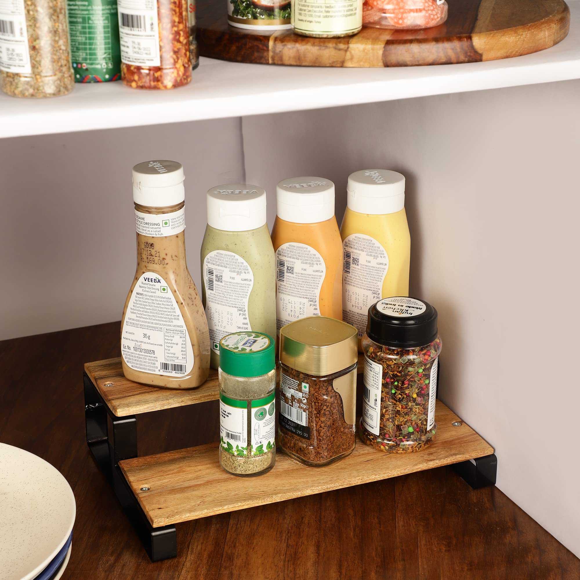 Appeasy Wooden2 Tier Stand For Kitchen Cupboard Space Organizer, Set Of 1 (Brown)