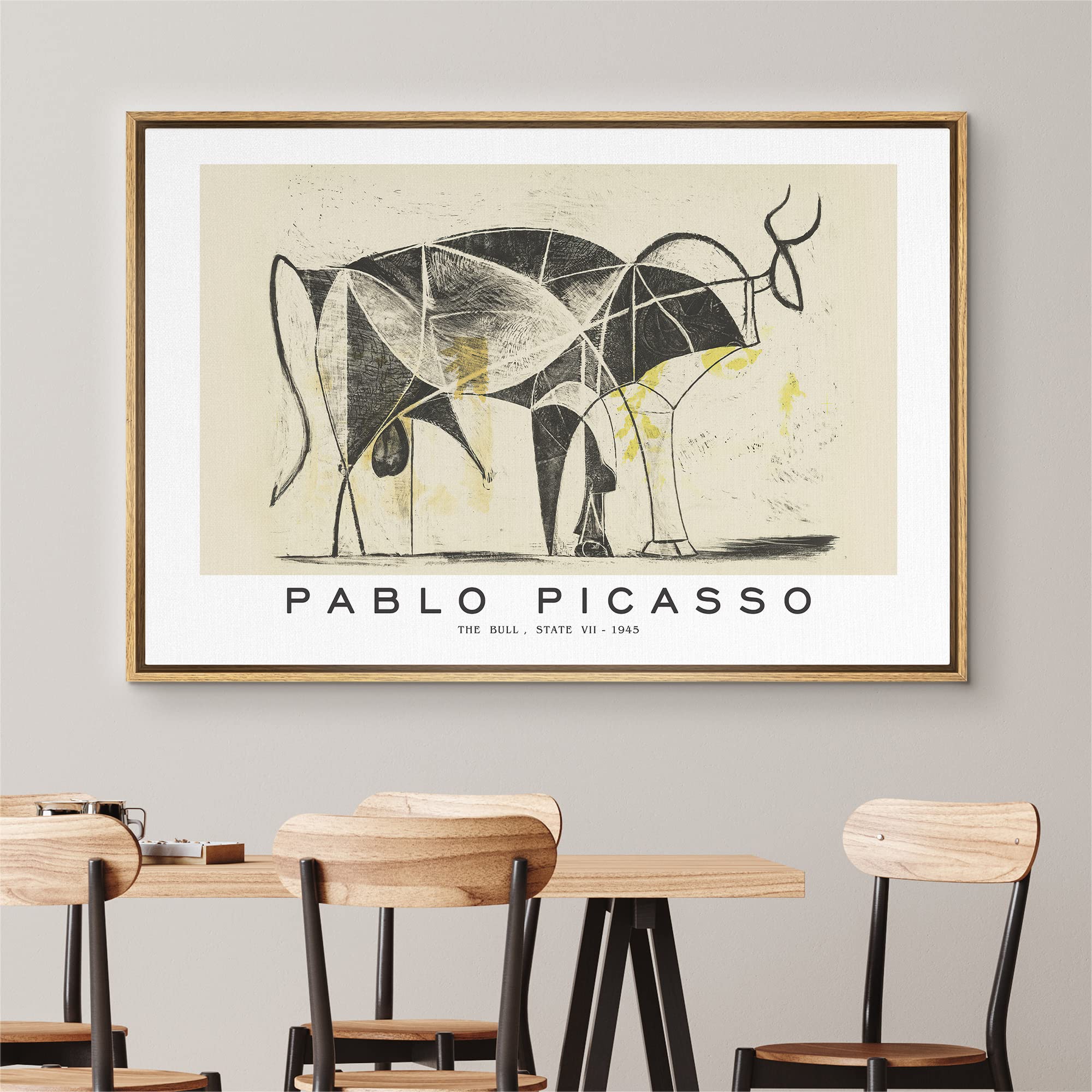 Idea4Wall Framed Canvas Print Wall Art The Bull, State Vii By Pablo Picasso Historic Cultural Illustrations Fine Art Traditional