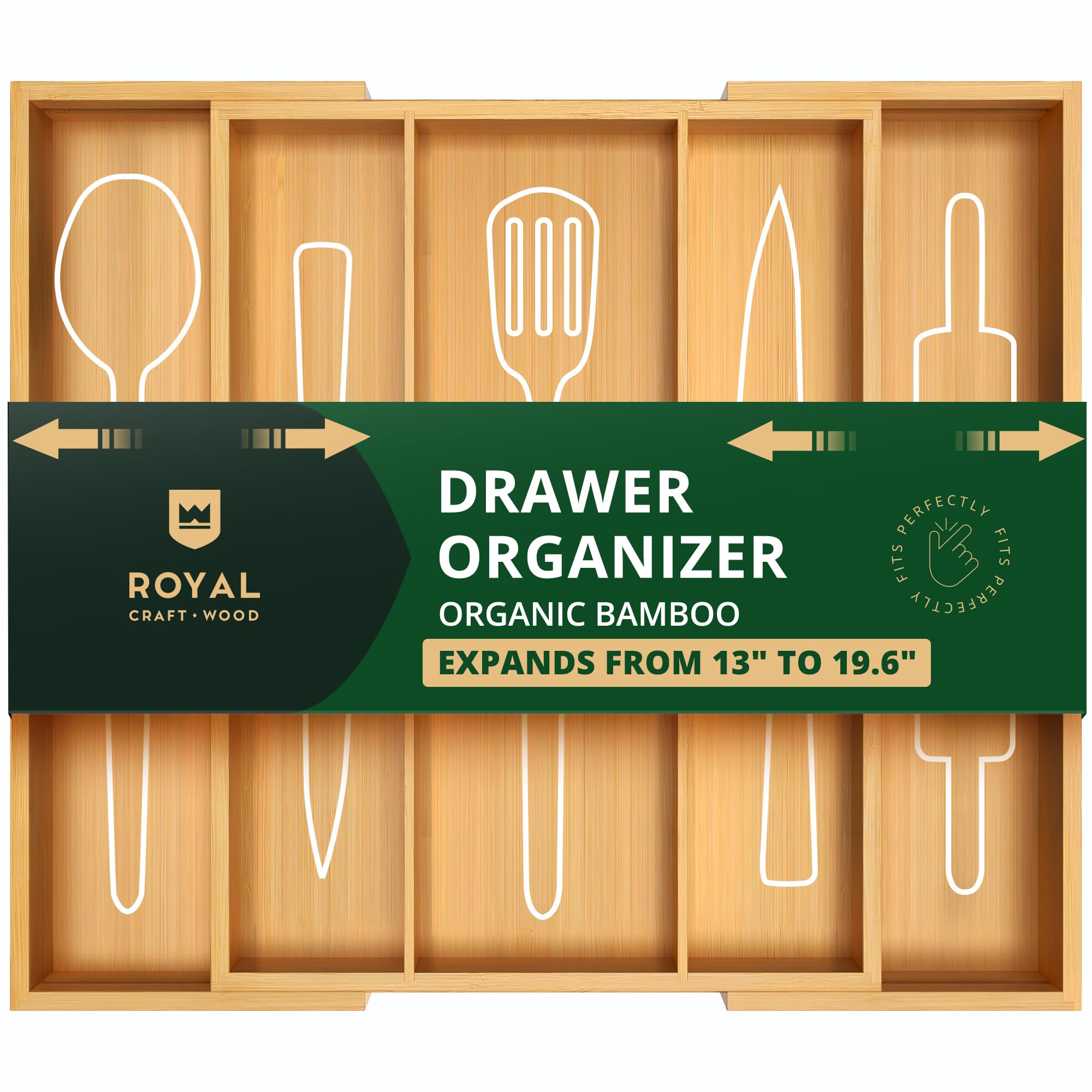 Royal Craft Wood Luxury Bamboo Kitchen Drawer Organizer - Expandable Utensil Organizer For Drawer - Utensil And Silverware Holde