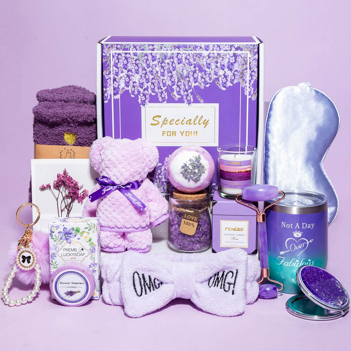 Birthday Gifts For Women,Gifts For Her Purple Gifts Basket For Women Happy Birthday Lavender Relaxing Gift Set Self Care Package