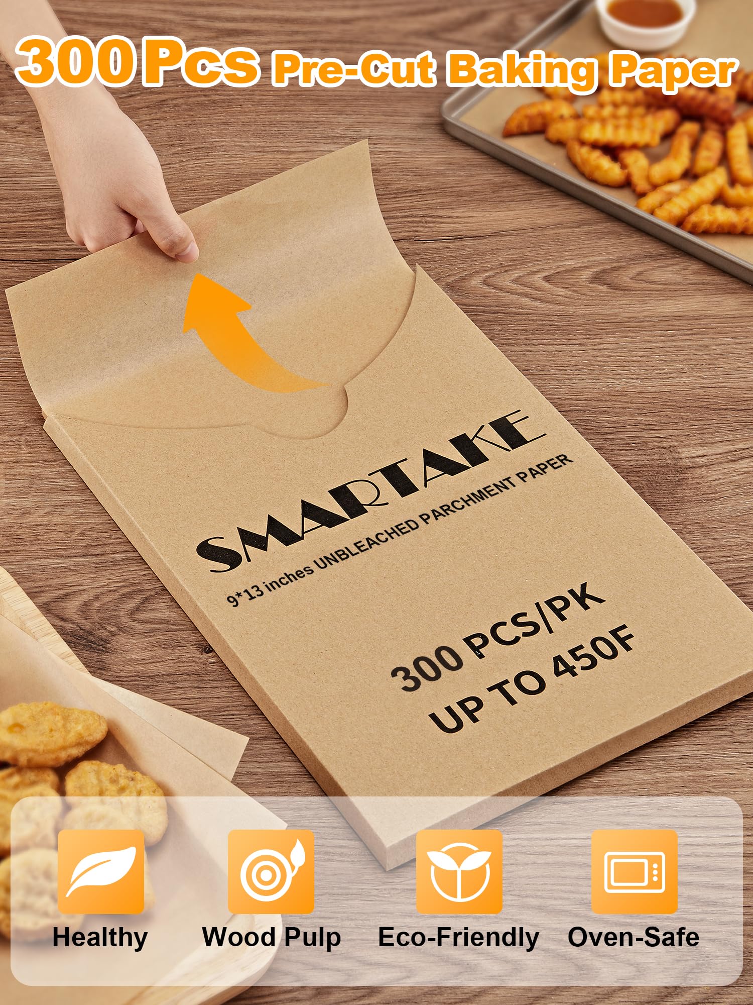 Smartake 300 Pcs Parchment Paper Baking Sheets, 9X13 Inches Non-Stick Precut Baking Parchment, For Baking Grilling Air Fryer Ste