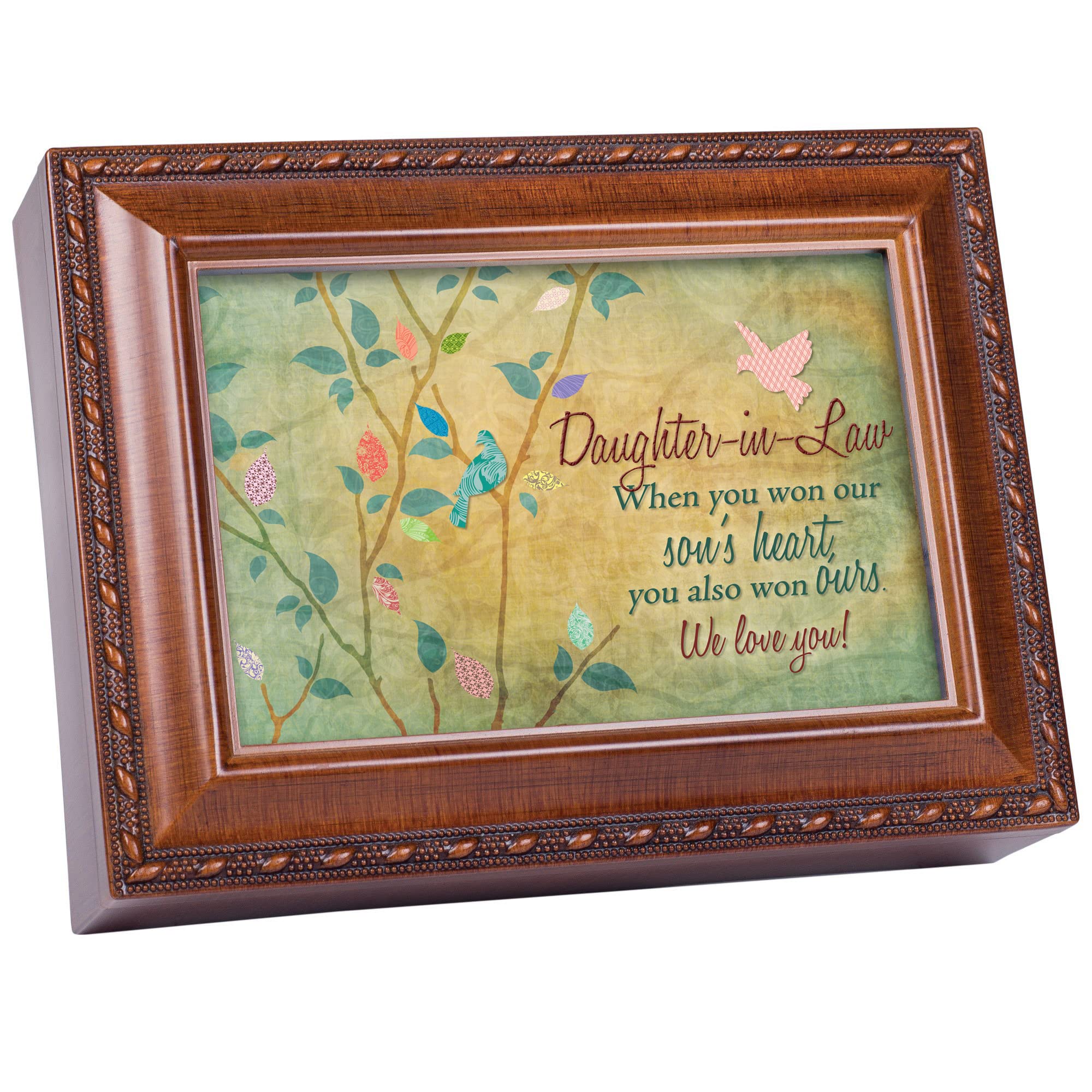 Cottage Garden Daughter-in-Law Rich Woodgrain Rope Trim Music Box Plays You Light Up My Life