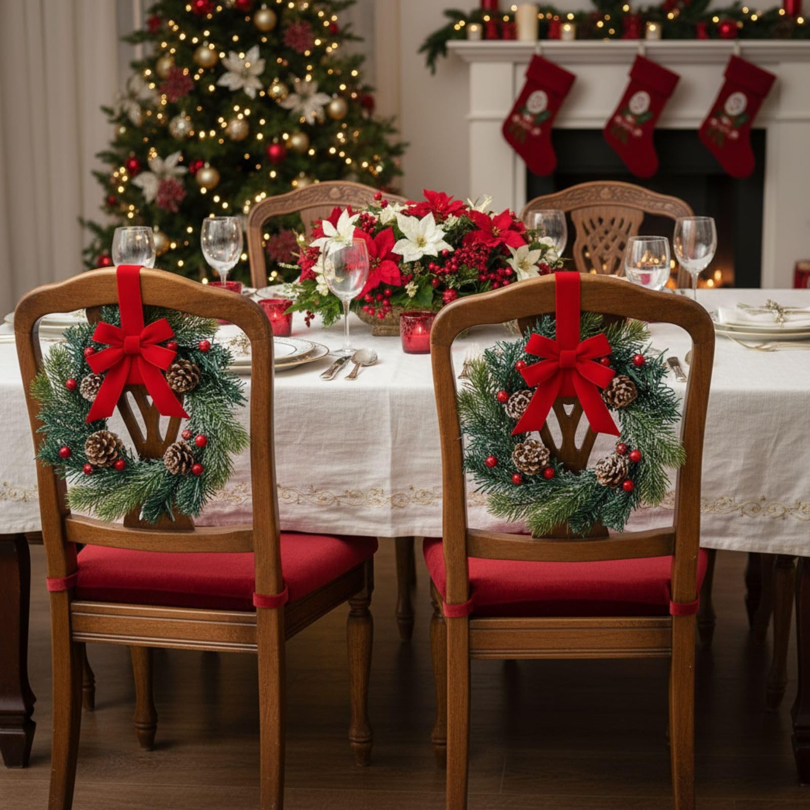 Jexine 12 Pieces Mini Christmas Wreaths for Kitchen Cabinet Small Christmas Candle Rings Wreaths Pillars Candle Rings Table Cent