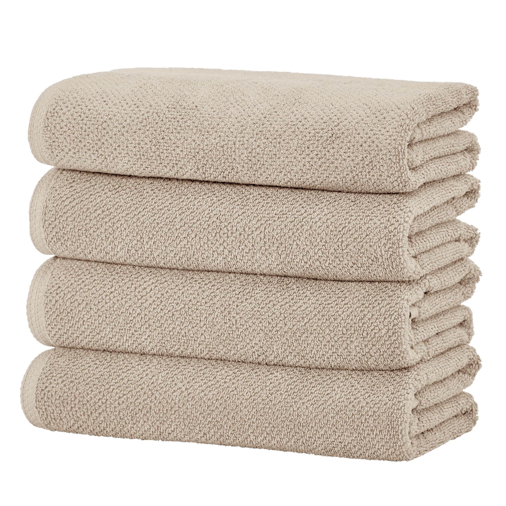 Great Bay Home Taupe Bath Towels - 100% Cotton, Absorbent, Quick-Drying, 4 Pack, 54x27 Inches