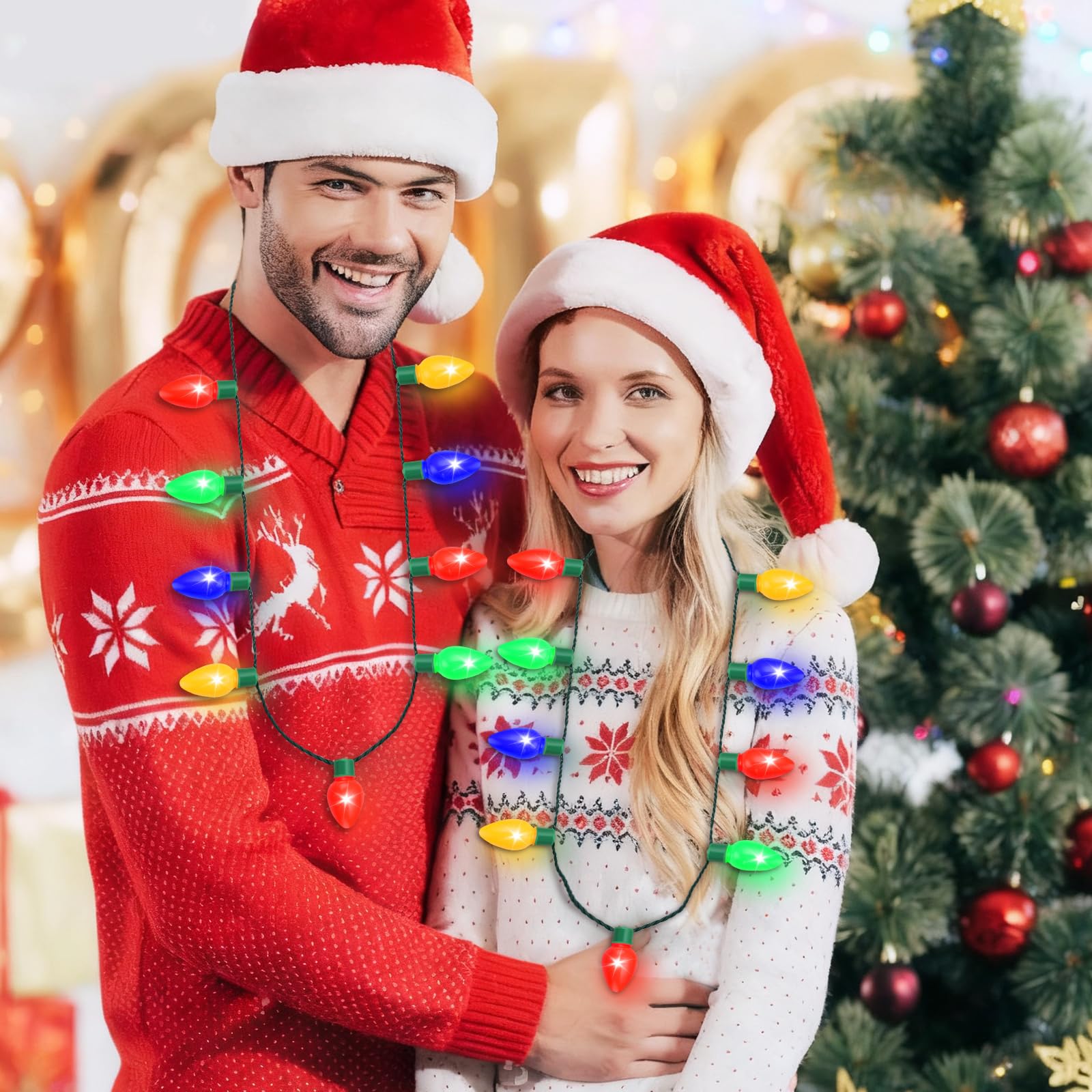 NEARTOP LED Christmas Xmas Light Up Necklace Bulb for Holiday Party Favors 9 LED Bulbs - Ugly Christmas Sweater Accessories (4 P