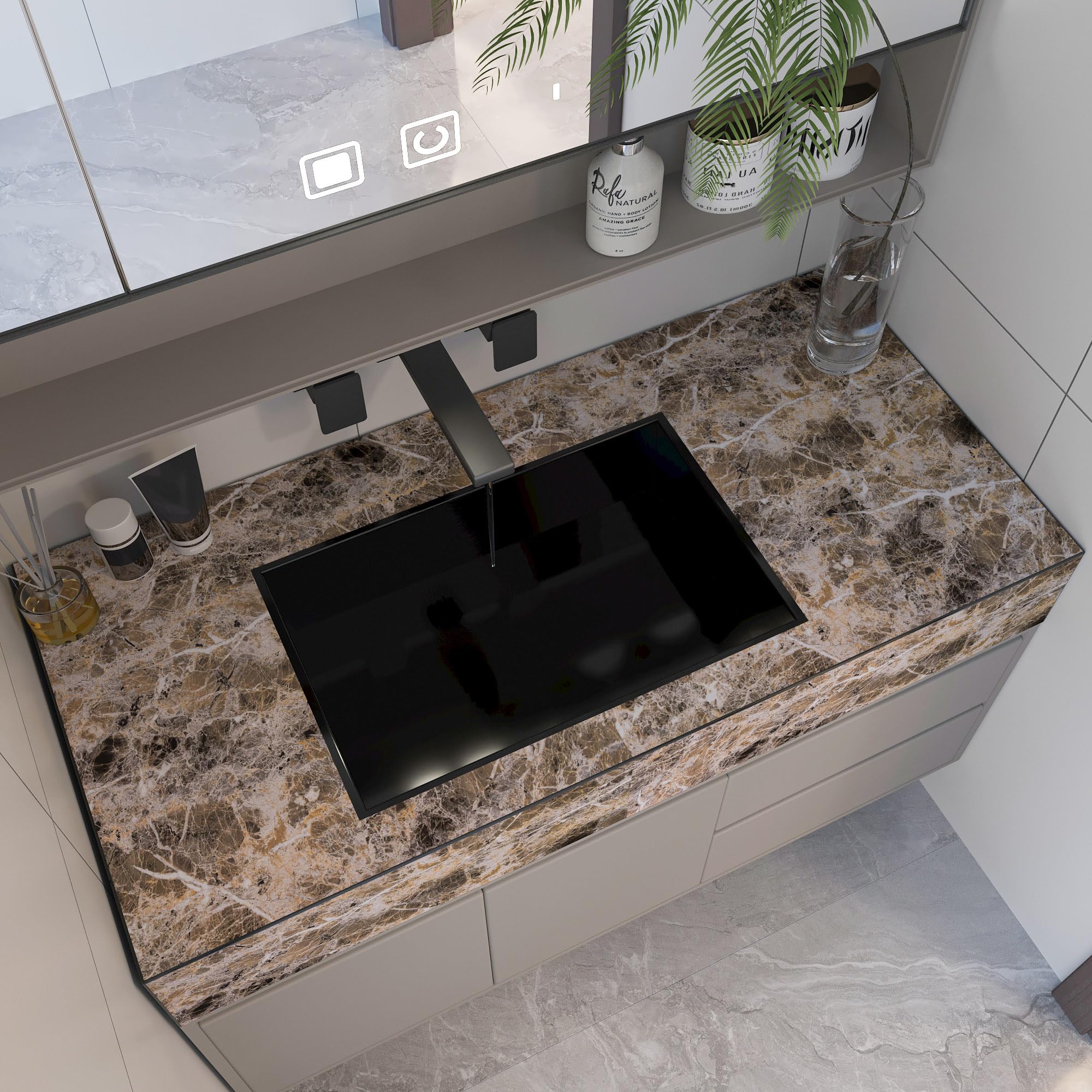 BAYYA Brown Marble Contact Paper Peel and Stick Wallpaper for Kitchen Cabinets Bathroom Granite Countertop Sticker Vinyl Film Self Adhesive Counter Top Covers Waterproof Furniture Decorative Paper