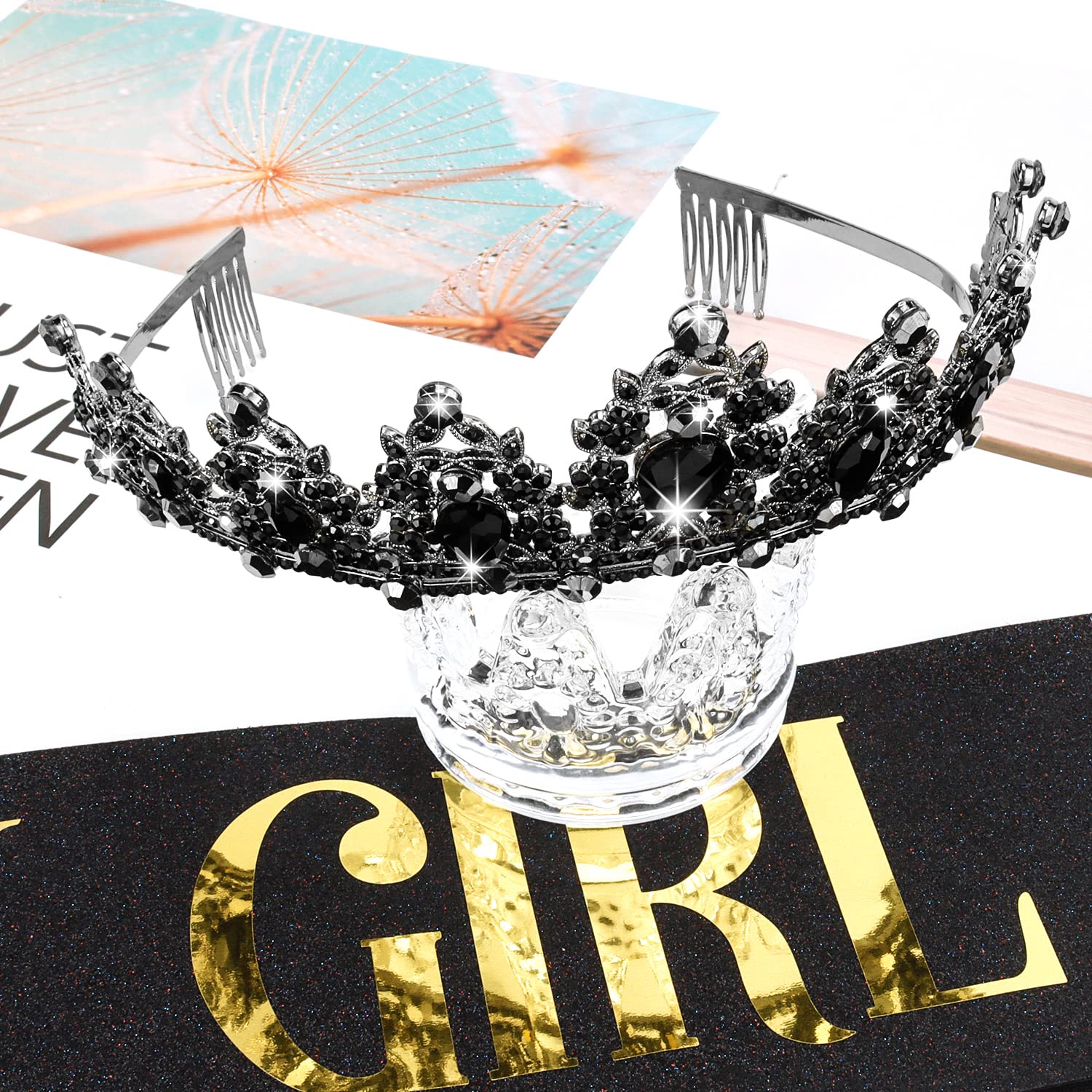 Didder Black Birthday Girl Sash & Crystal Crown Set, Birthday Crown Birthday Tiara For Women Birthday Crowns For Women Girls Bir
