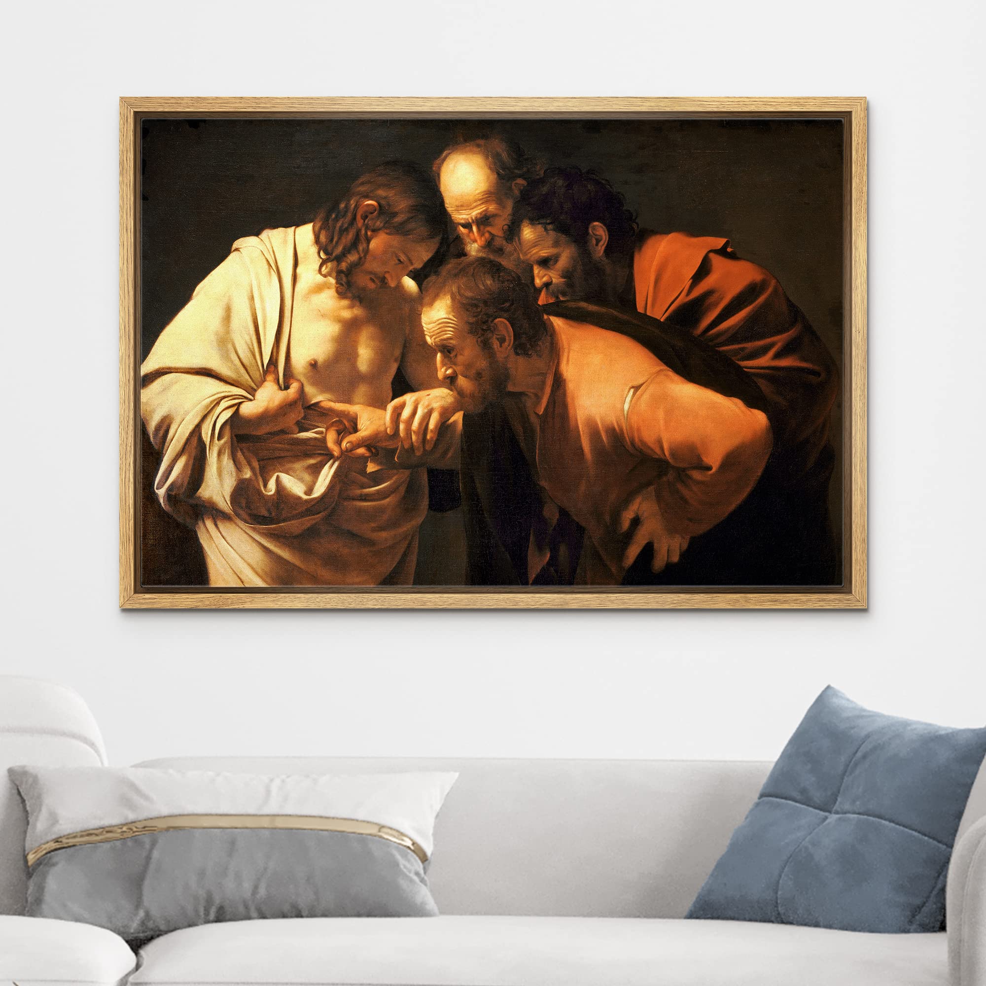 Wall26 - The Incredulity Of Saint Thomas By Caravaggio - Framed Canvas Print Wall Art Famous Painting Reproduction - 16''X24'' N