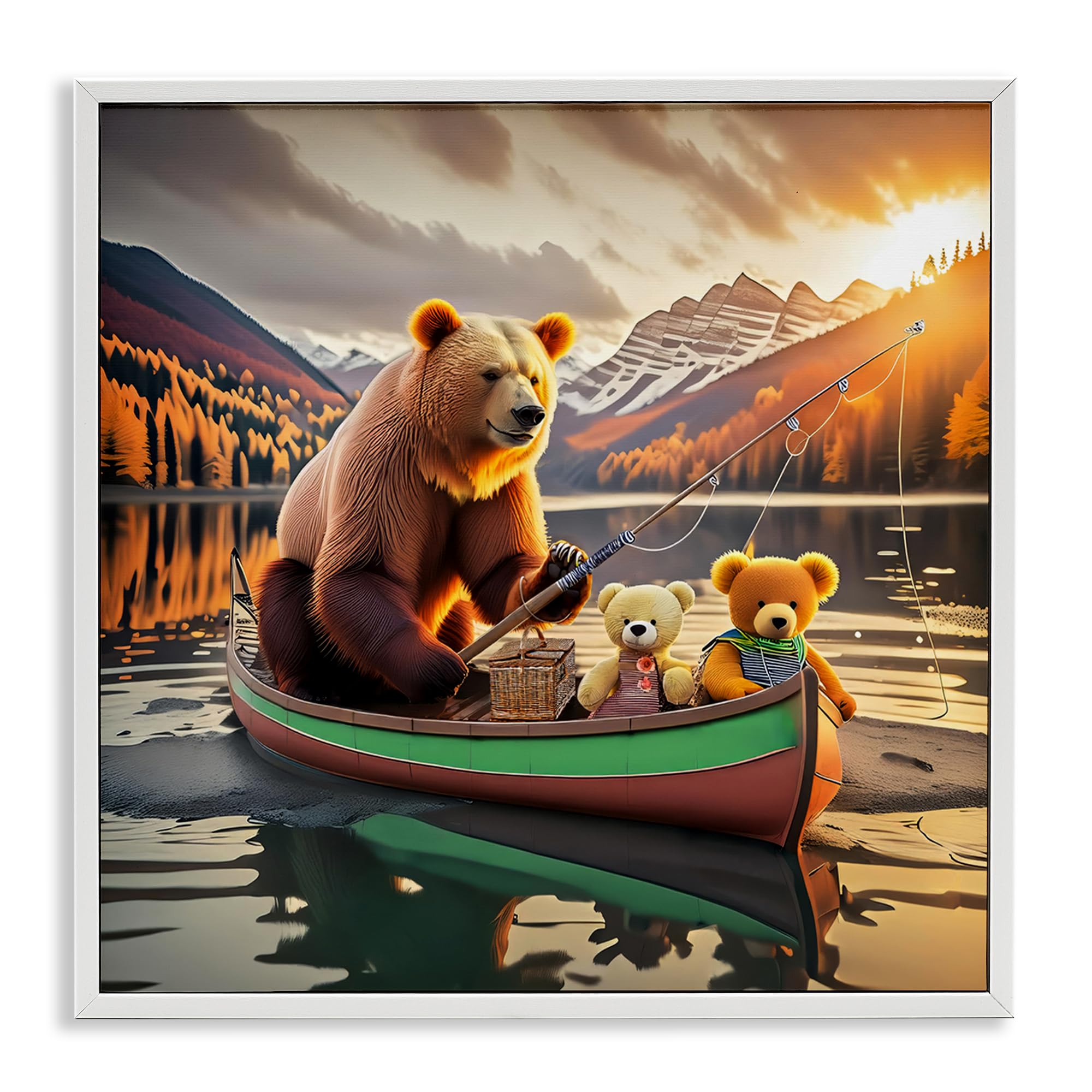 Stupell Industries Bear & Friends on Boat White Framed Giclee Wall Art Design by Alina Georgescu, 12 x 12