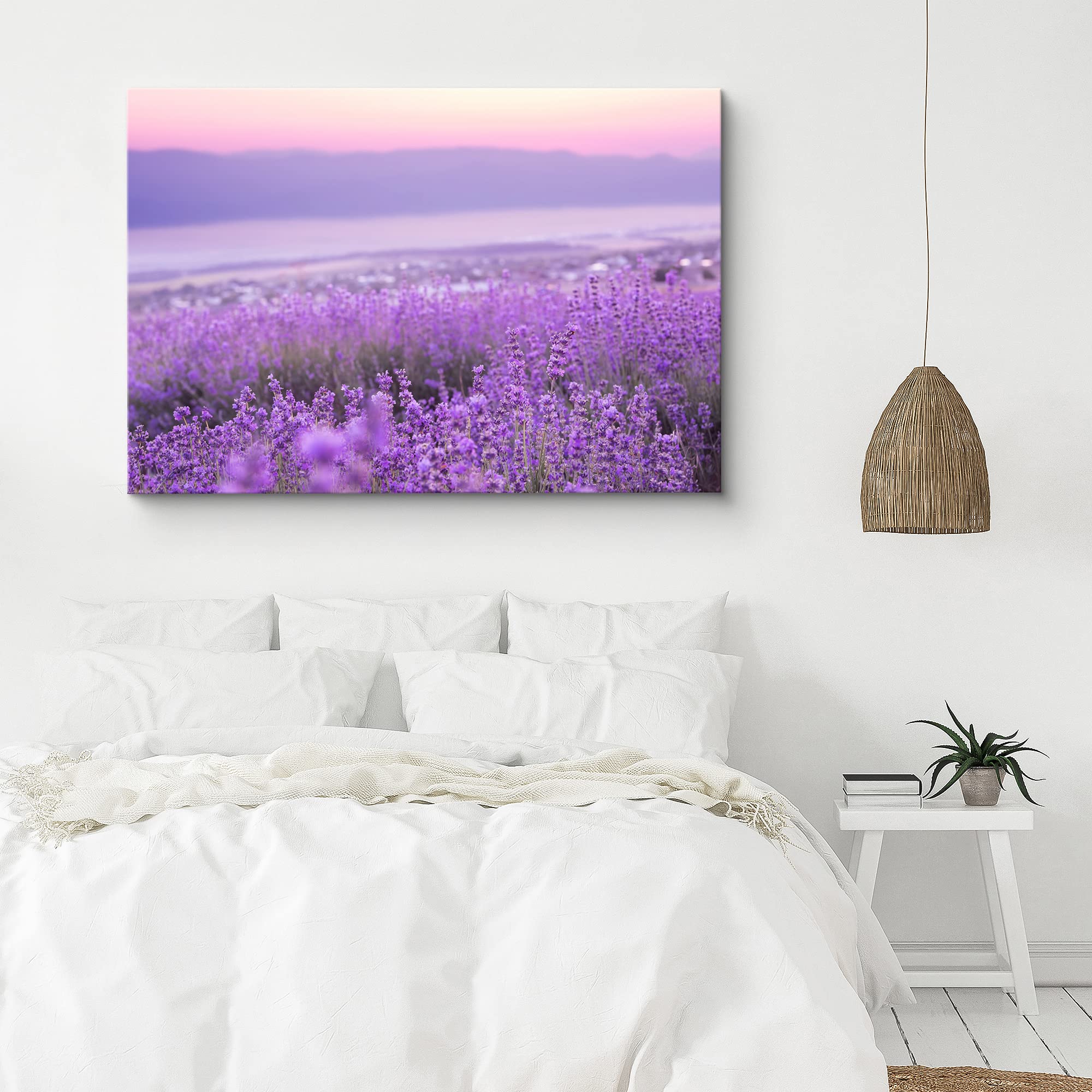 Signford Canvas Print Wall Art Lavender Flowers With Purple Mountain Range Floral Plants Photography Modern Art Rustic Landscape