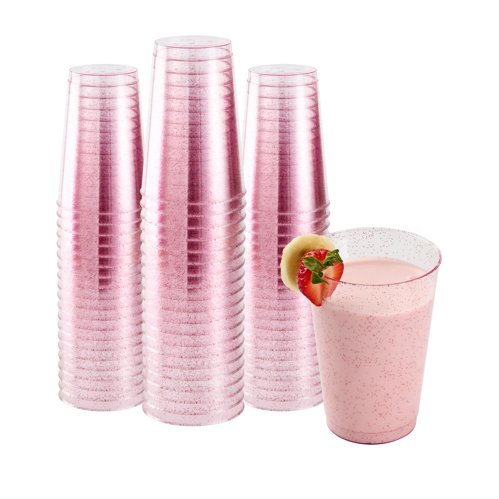 Restaurantware Glitter Cups 12 oz Pack of 20 Pink Glitter Plastic Cups Fancy Drink Tumblers Disposable, Durable Plastic Glasses 