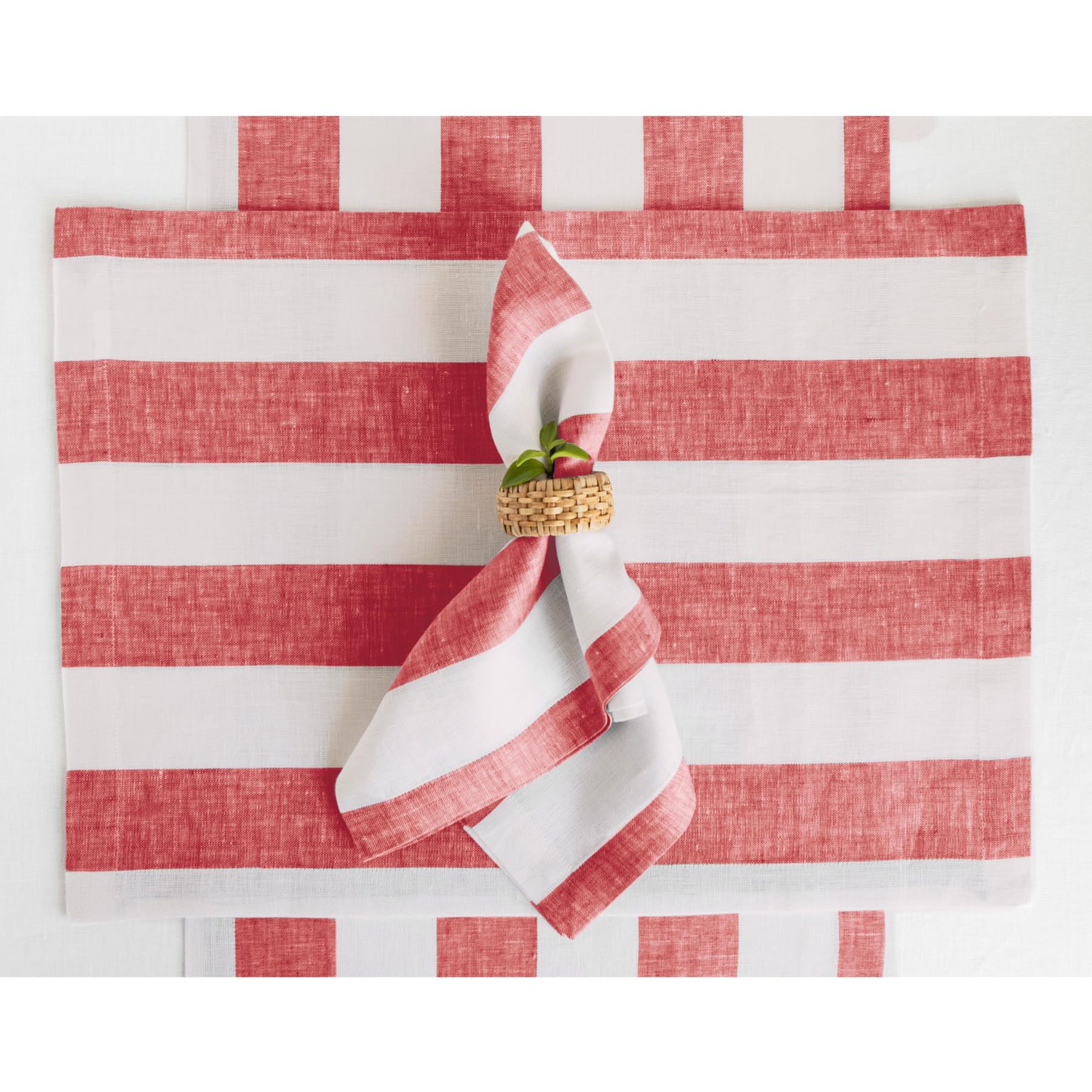 Solino Home Cabana Stripe Linen Dinner Napkins - 20 X 20 Inch, 100% Pure Linen Red And White Napkins Set Of 4 For Spring - Handc