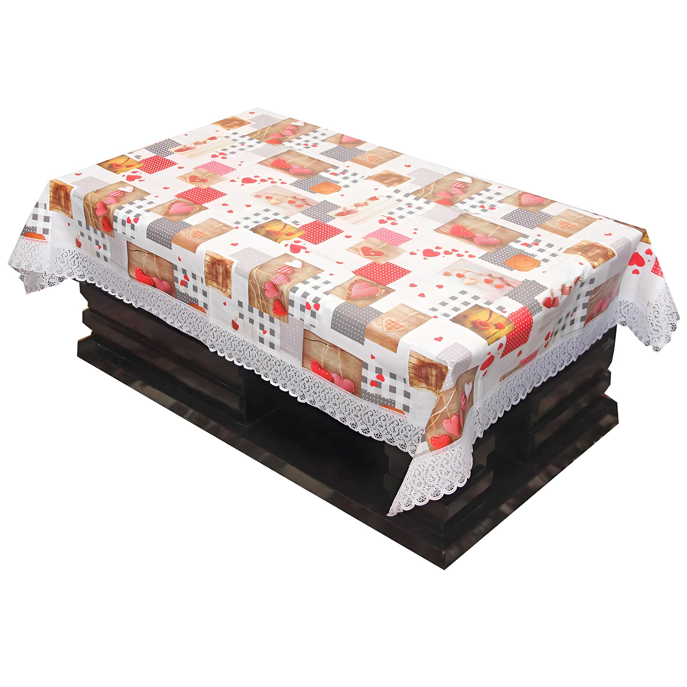 Kuber Industries Checkered Pvc 6 Seater Dining Table Cover - Cream