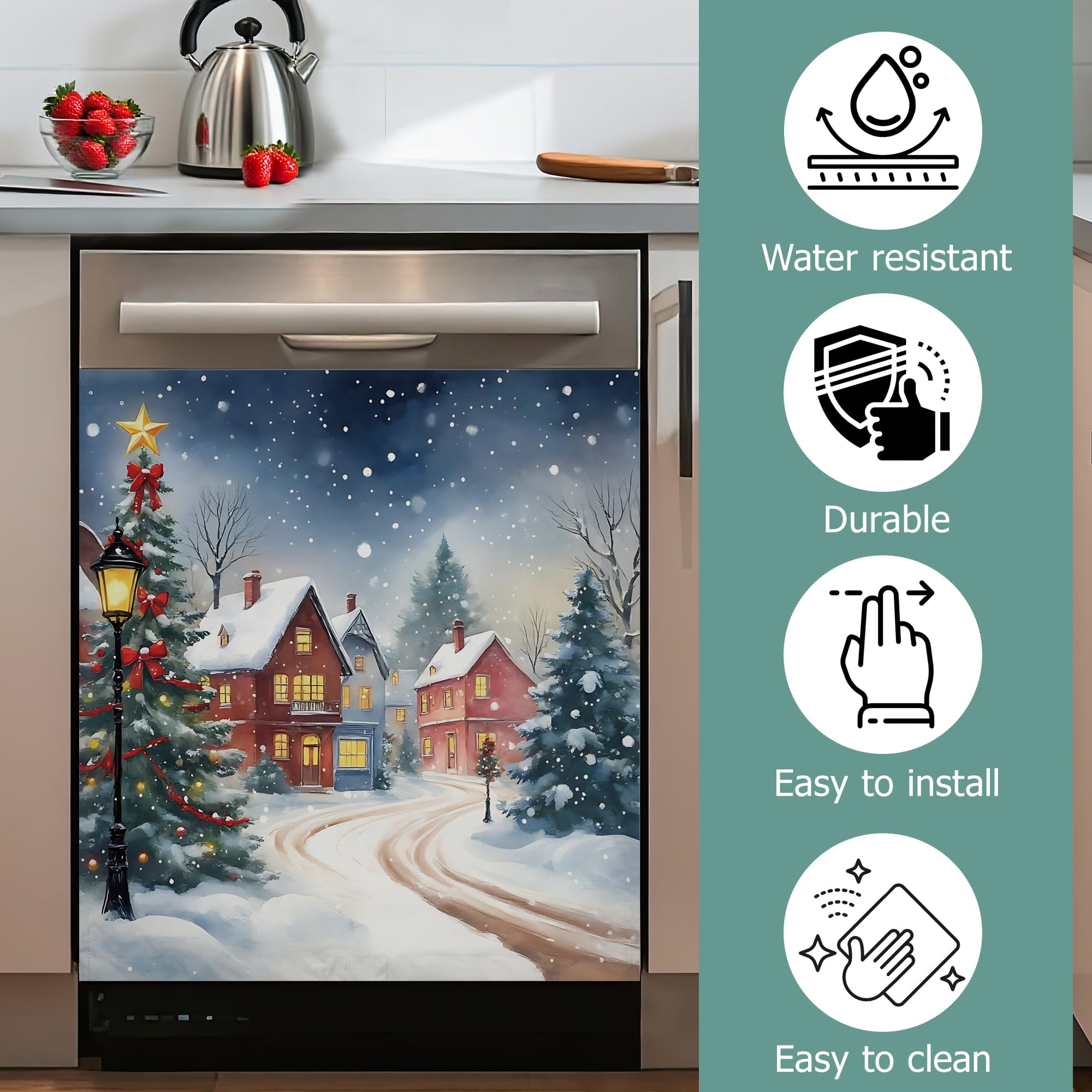 Dishwasher Magnets Decorative Cover,Winter Houses Refrigerator Magnet Cover,Washable Christmas Tree Dishwasher Front Panel Cover