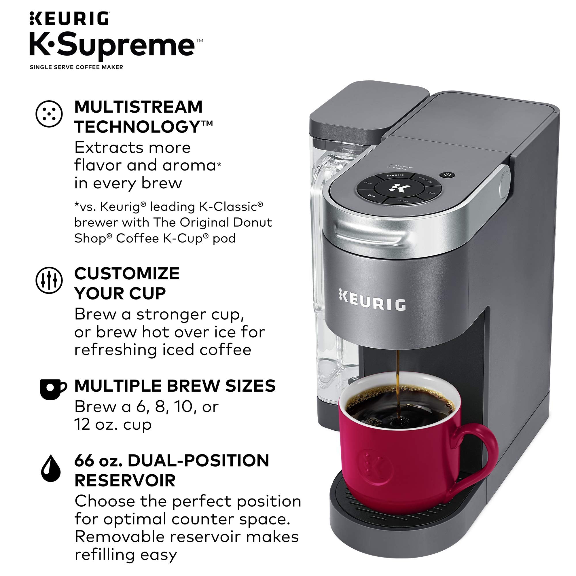 Keurig K-Supreme Single Serve K-Cup Pod Coffee Maker, Multistream Technology, Gray